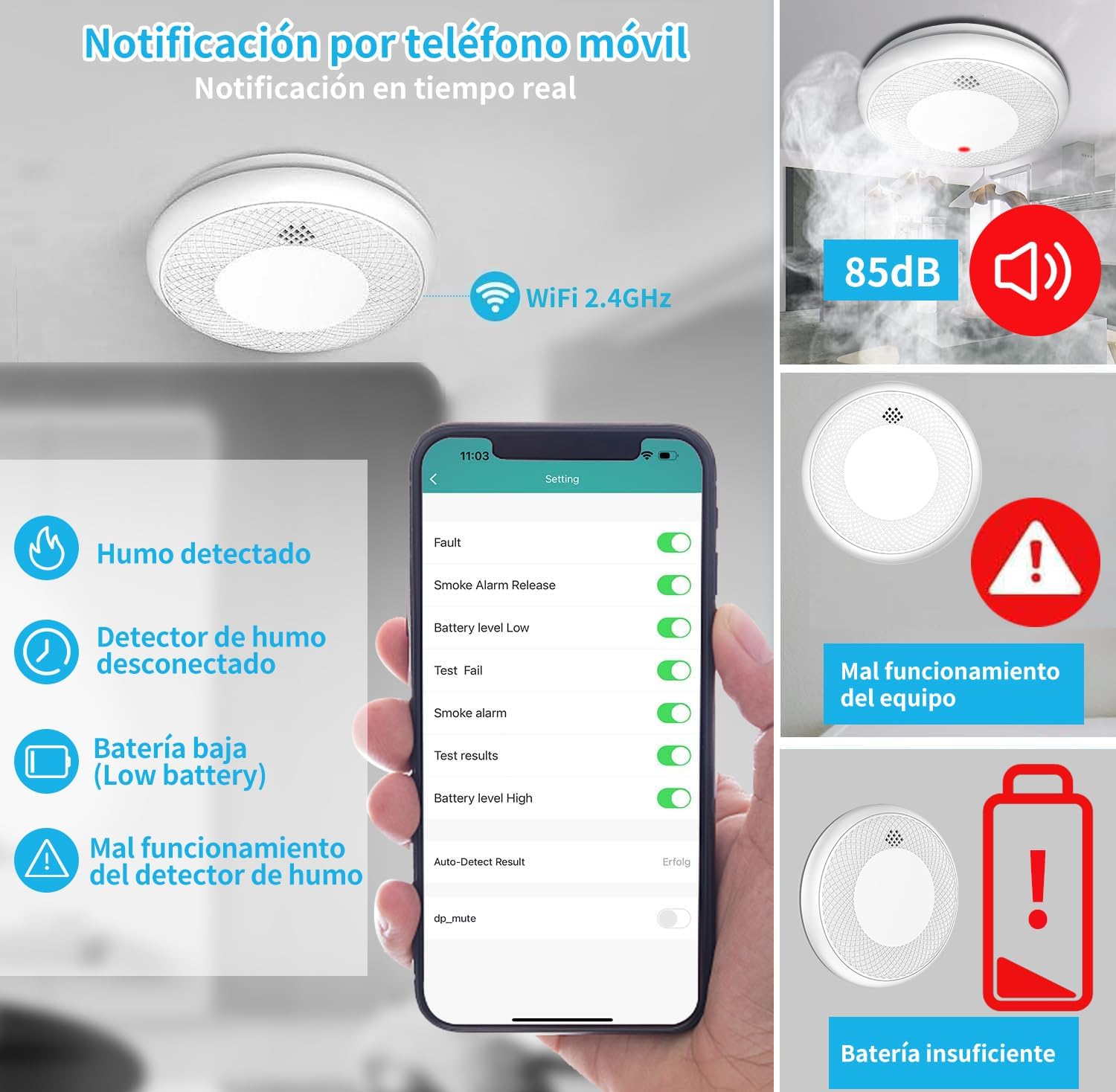 Detalle 2 de Detector de Humo Inteligente Wi‑Fi 3 piezas