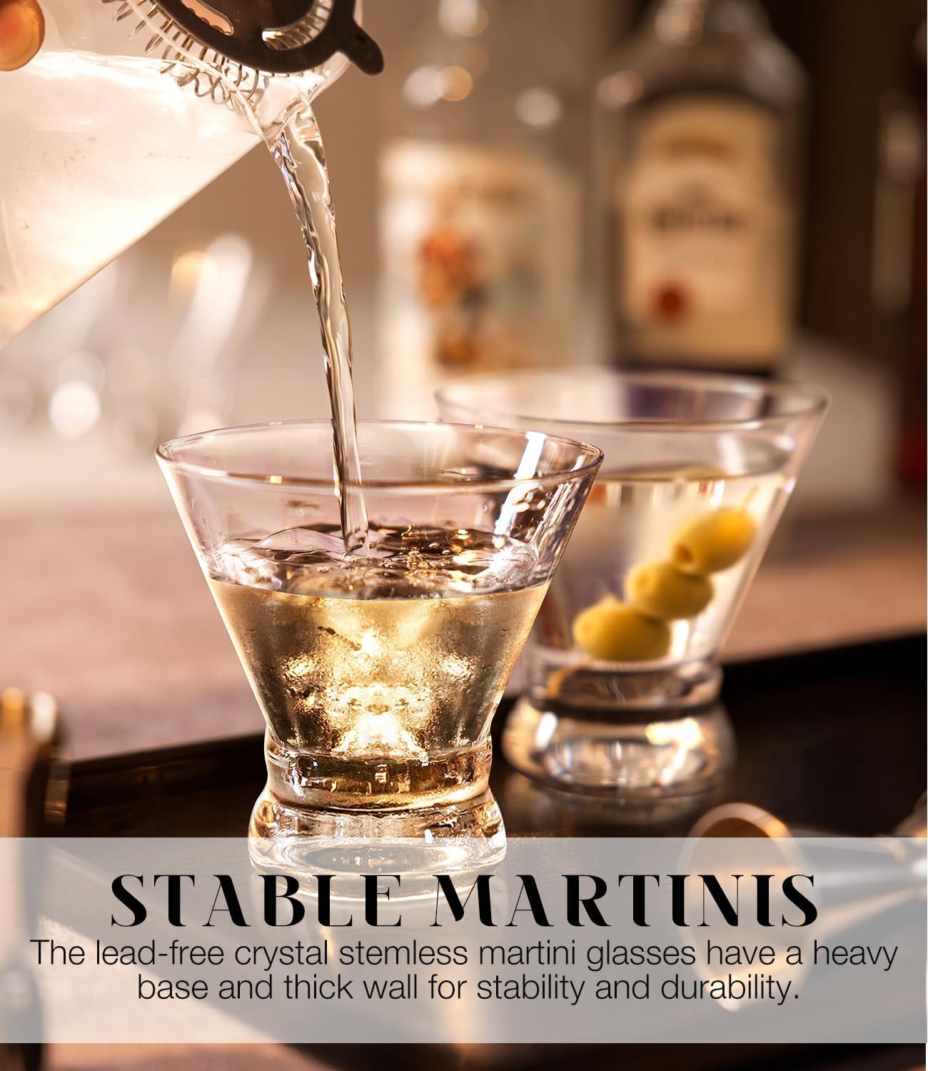 Thumbnail 1 de LUNA & MANTHA Stemless Martini Glasses Set of 6 (8oz) for Martinis, Margaritas, Manhattans & More