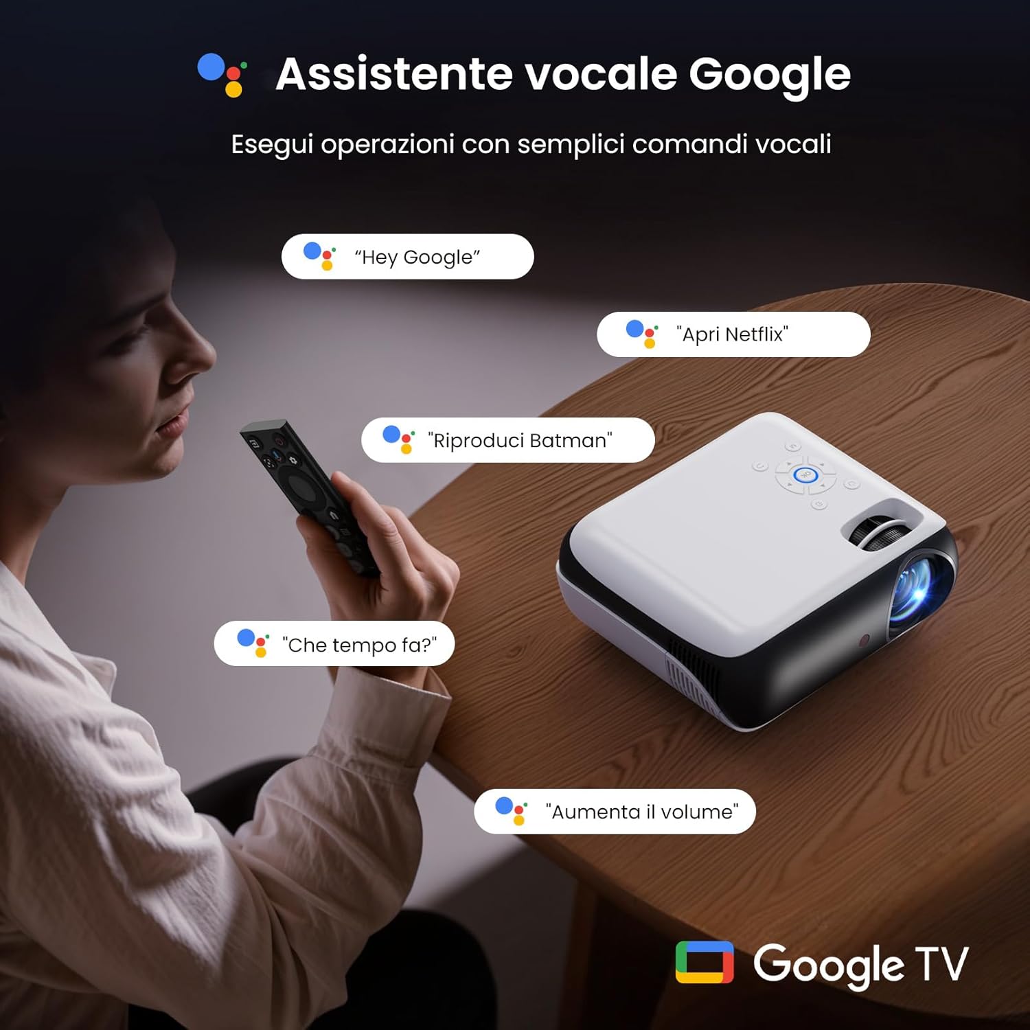 Thumbnail 1 de Proiettore 4K HAPPRUN 1000 ANSI con Google TV, Assistente Google, Dolby e Wi‑Fi 6/Bluetooth 5.2