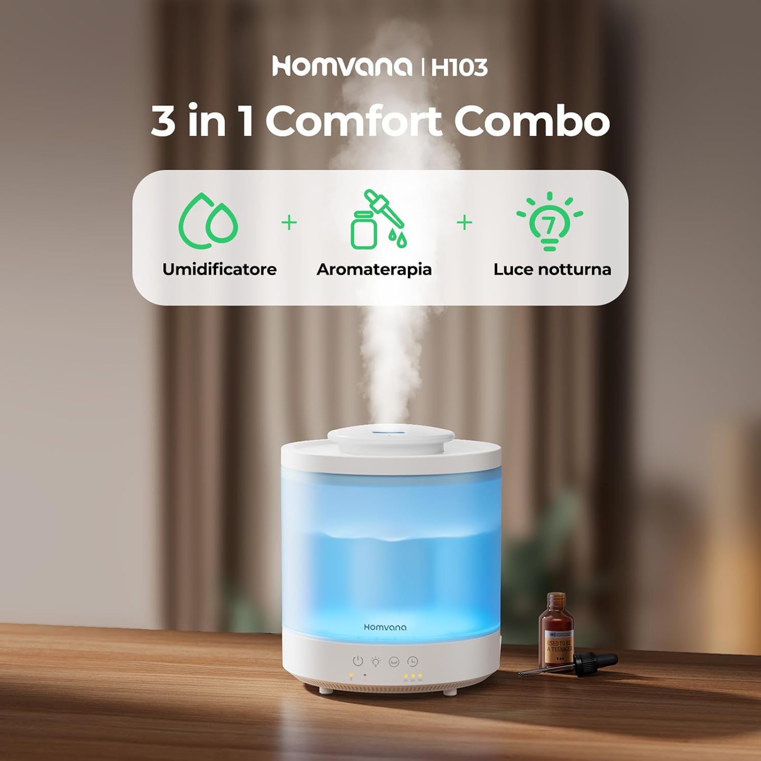 Detalle 2 de Homvana H103 Umidificatore 1,5 L 💧
