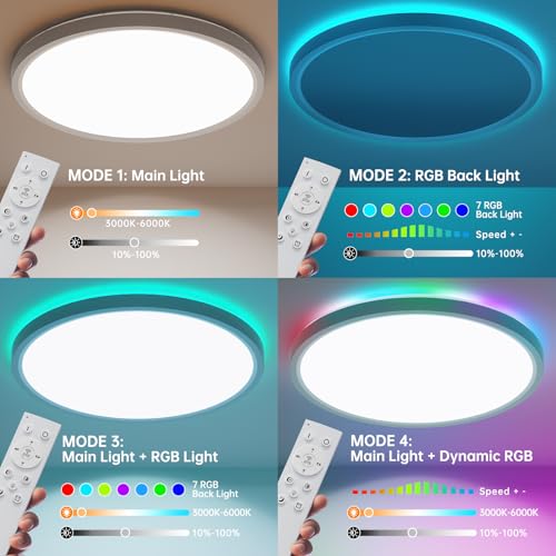 Detalle de Taipow Plafón LED regulable para techo (24W, 2160 LM) con RGB y mando a distancia