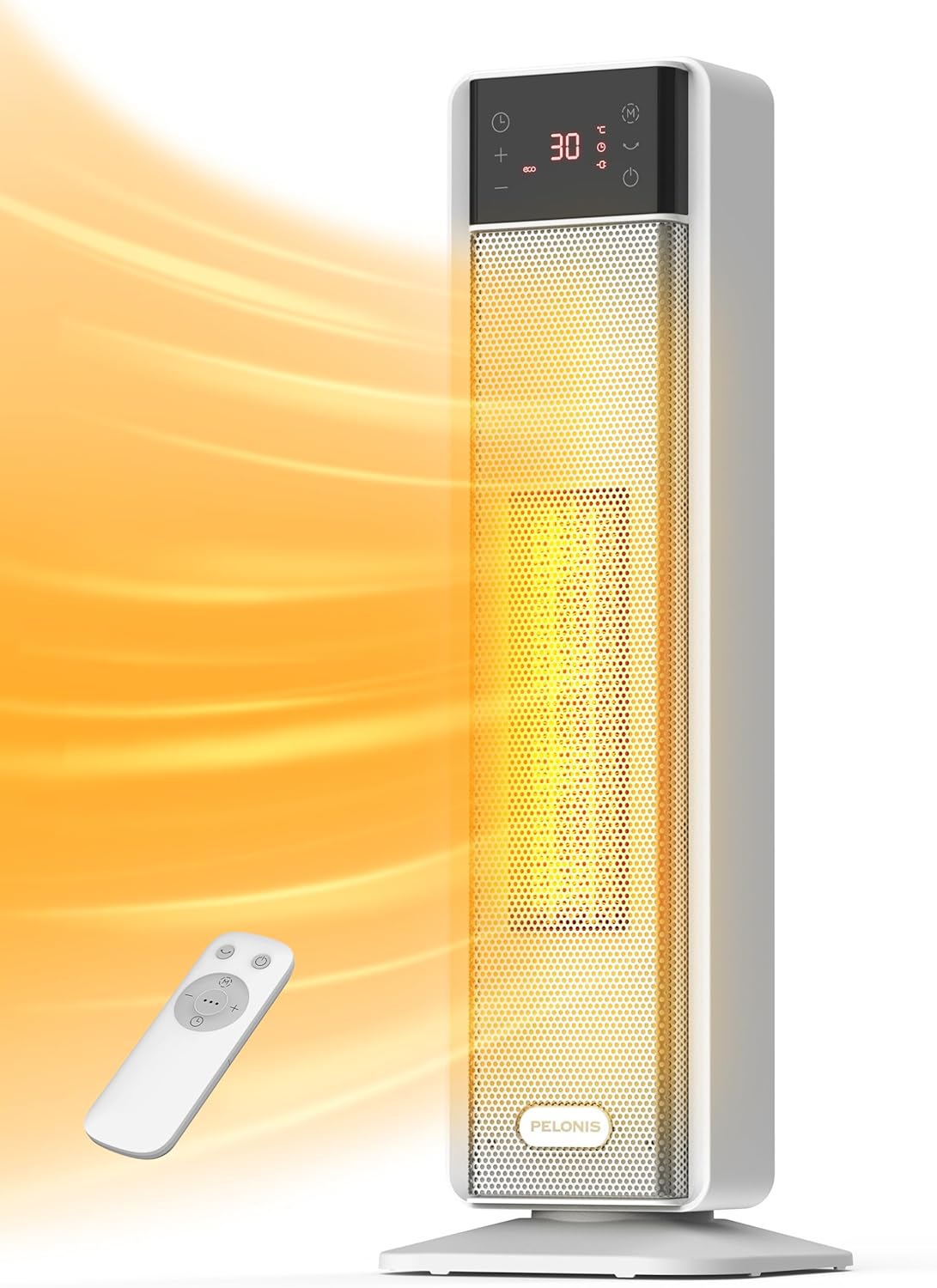 Detalle de PELONIS Keramik-Heizlüfter 2000 W mit Fernbedienung & Thermostat – leise, 75° Oszillation, 24h Timer