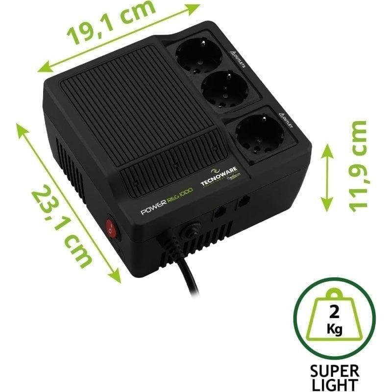 Detalle 2 de Estabilizador de Tensión Tecnoware 2000VA para módem, router y PC | No es SAI