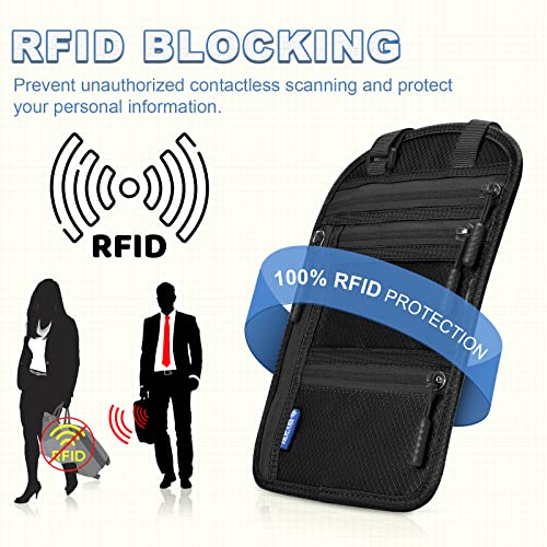 Detalle de Yordawn Portadocumentos de Cuello con Bloqueo RFID — Cartera de Viaje Impermeable (Negro Oscuro)