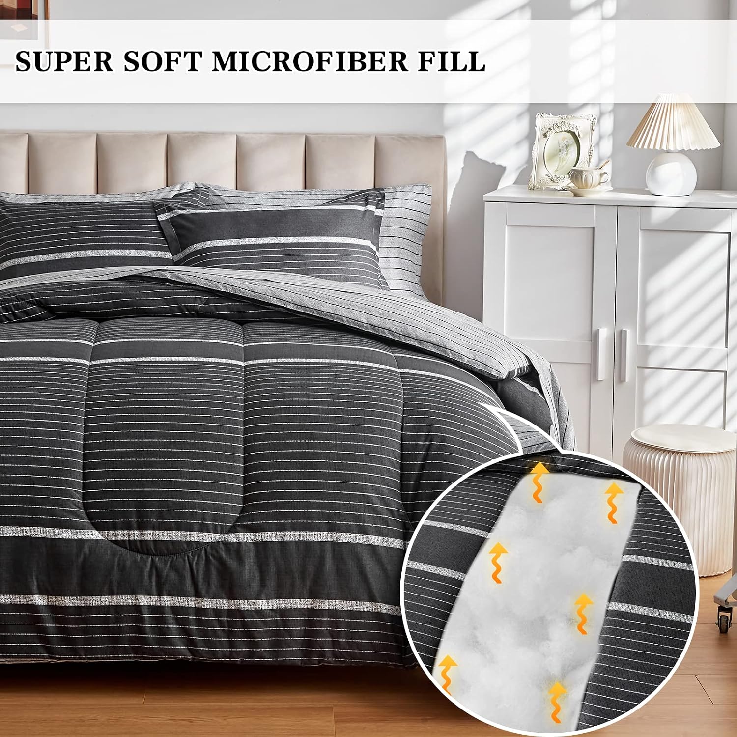 Thumbnail 2 de FlySheep D9 Boho Bed in a Bag, Queen, Reversible Striped Microfiber