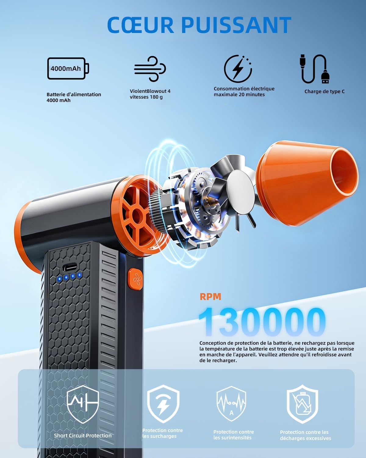 Thumbnail 1 de Souffleur d'Air Électrique 130000RPM Orange