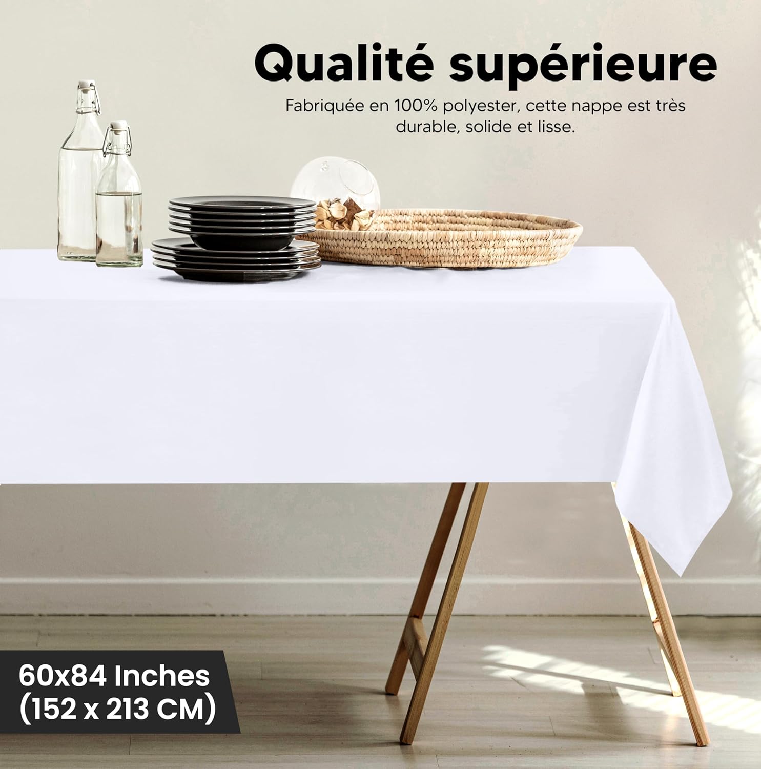 Detalle 2 de Utopia Kitchen Nappe Rectangulaire 152 x 213 cm (Lot de 2) – Blanc, lavable en machine