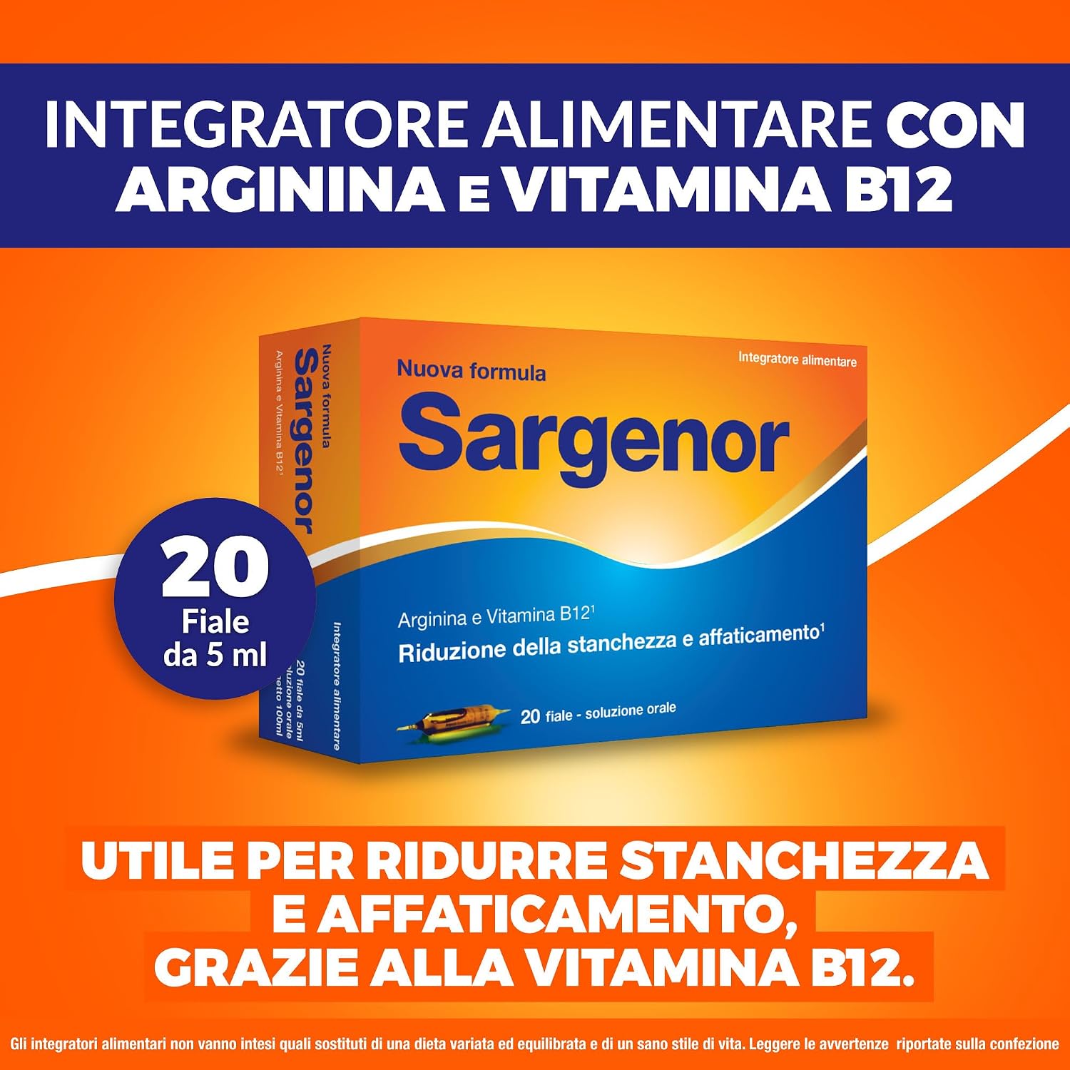 Detalle 2 de Sargenor: Integratore liquido con Arginina e Vitamina B12, 20 fiale