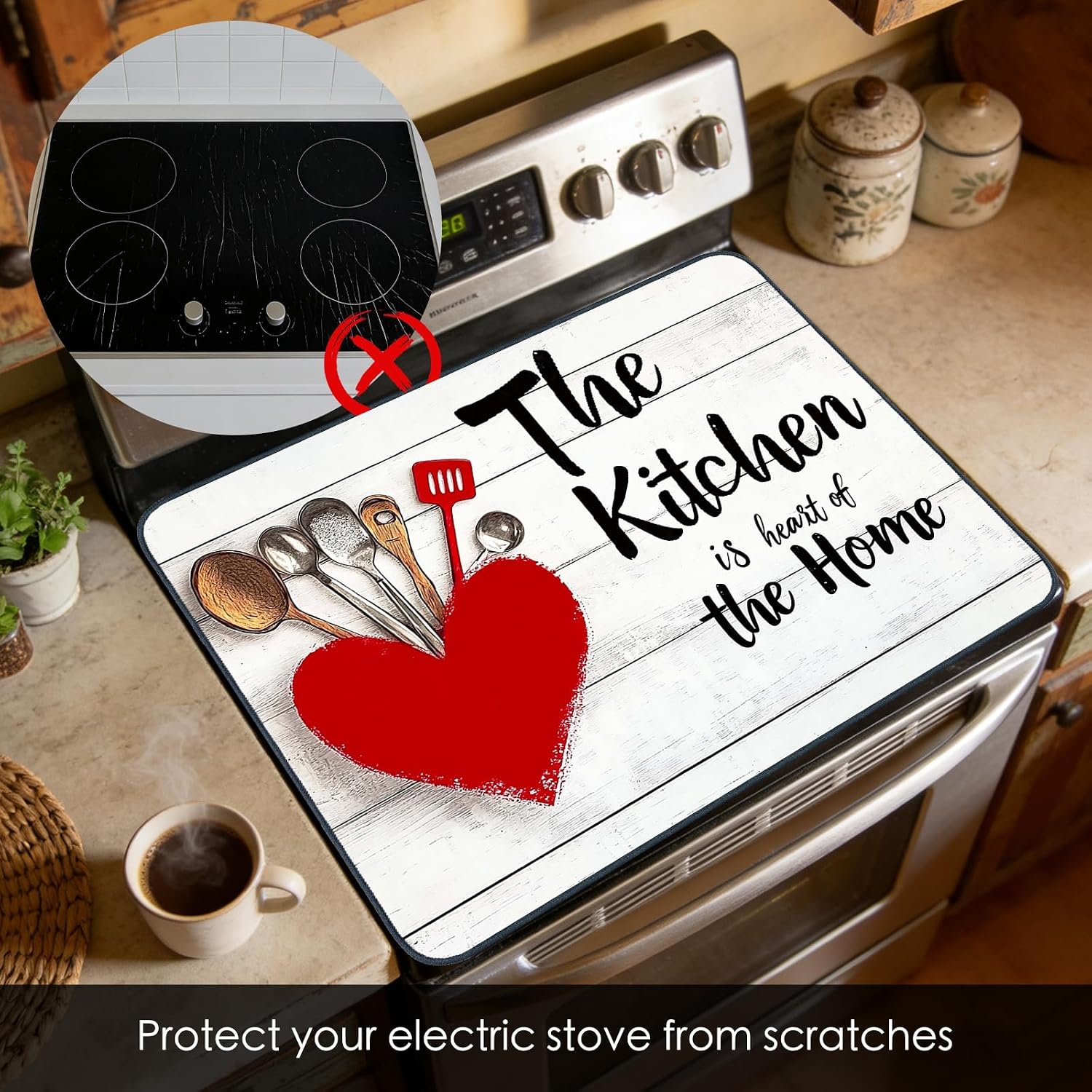 Detalle de Nuxovilar Heart Utensil Stove Cover, 28.65 x 20.47 in, Decorative Blend