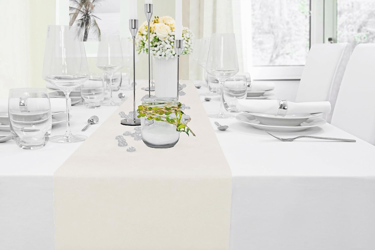 Thumbnail 5 de MODERNO Cremefarbener Vlies-Tischläufer (30 cm x 25 m) für moderne Tischdekoration bei Hochzeit, Geburtstag & Outdoor-Events