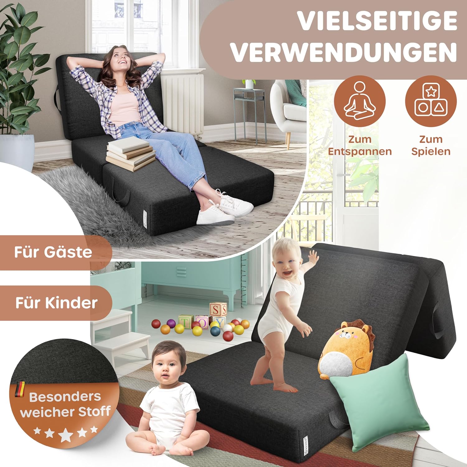Thumbnail 6 de KESSER Klappmatratze 75 x 195 x 15 cm – Gästematratze 3-fach faltbar für Sitzhocker & Camping