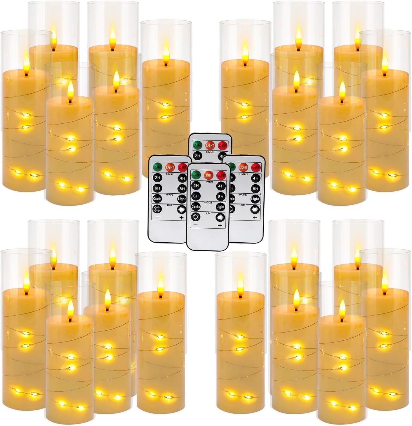 Detalle 2 de CAKETYCG RXZER23 Flameless LED Candles, 24-Pack with Remote, 3D Flicker & String Lights