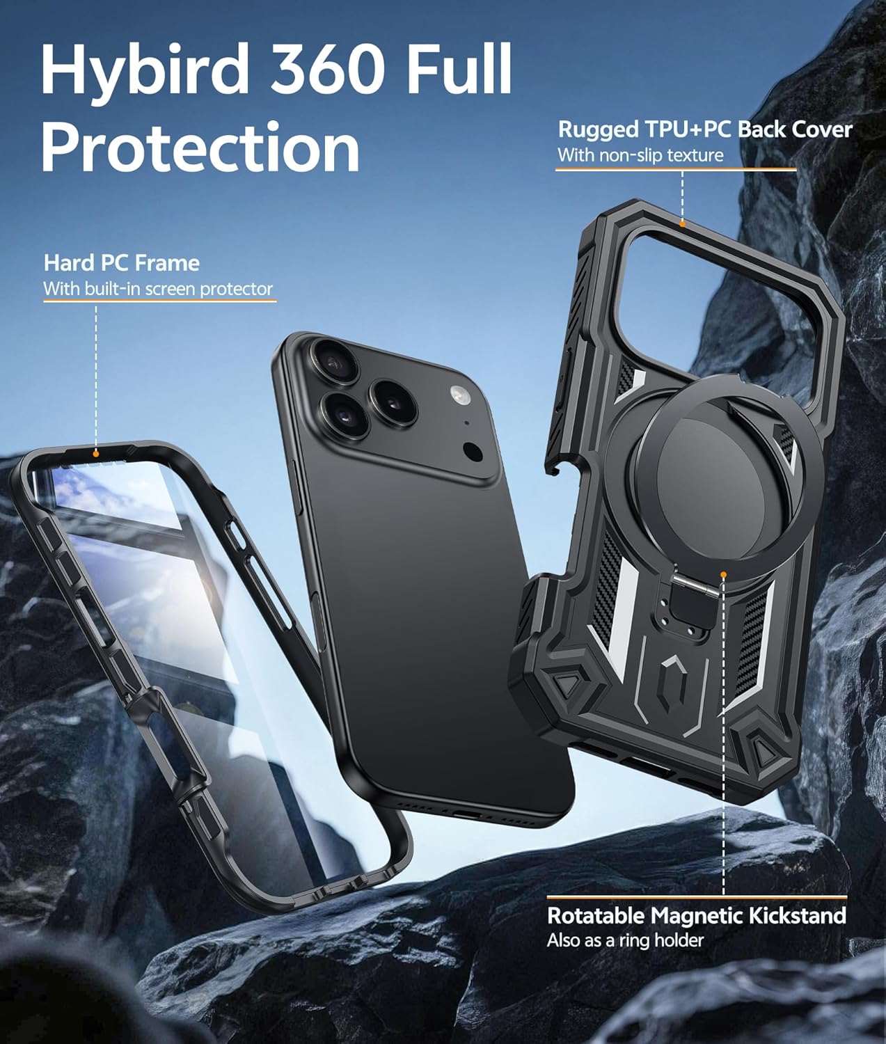 Thumbnail 3 de FNTCASE for iPhone 17 Pro Max Case with Magnetic Ring Stand, Screen Protector and Military-Grade Protection