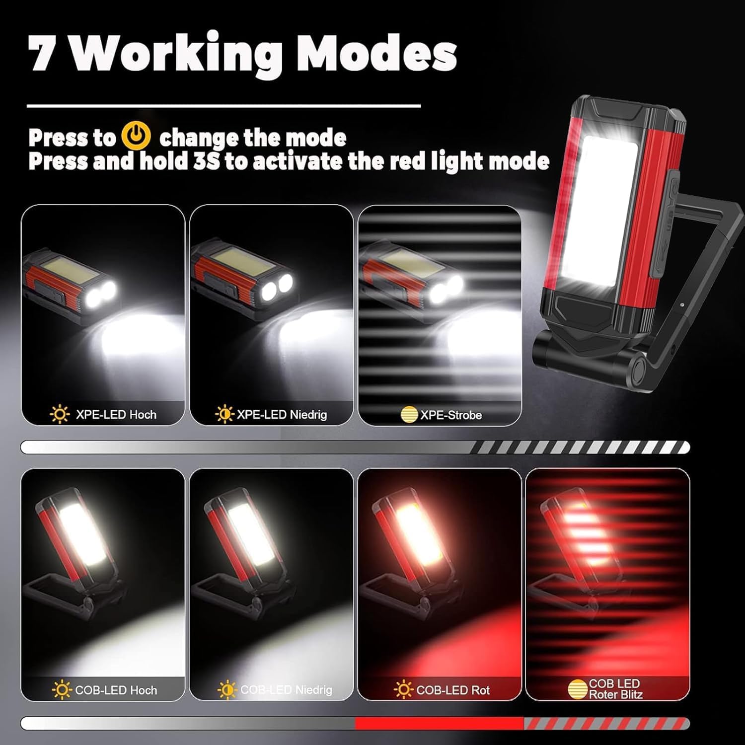 Thumbnail 3 de 2er-Set LED Akku-Arbeitsleuchte mit Magnet, 360° drehbar, IPX6 – Werkstattlampe & Taschenlampe fürs Auto