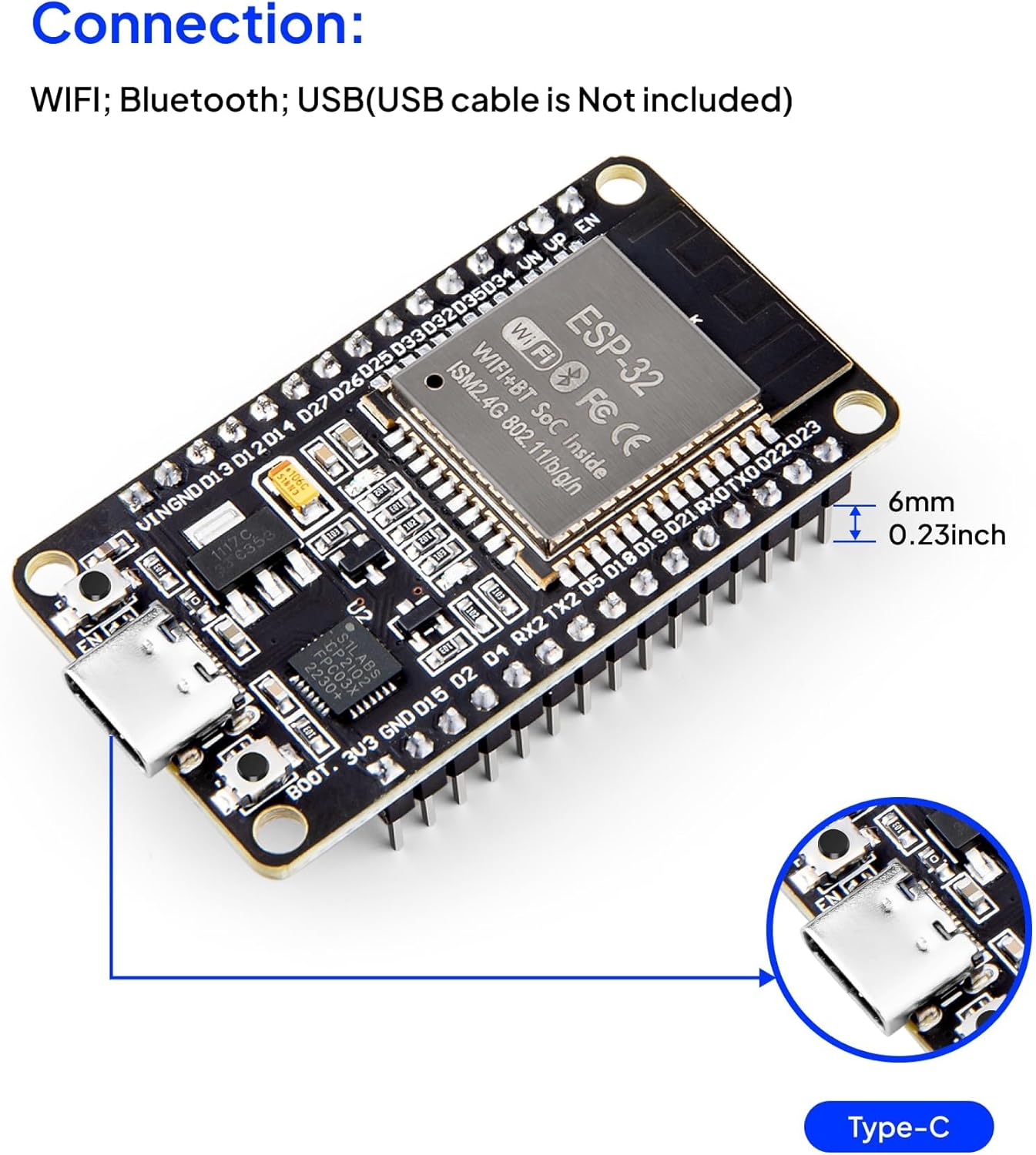 Thumbnail 3 de ELEGOO ESP32 Entwicklungsboard (USB-C) – Dual-Core Mikrocontroller für Arduino IDE, 2,4 GHz WiFi & Bluetooth, AP/STA-Modi (3 Stück)