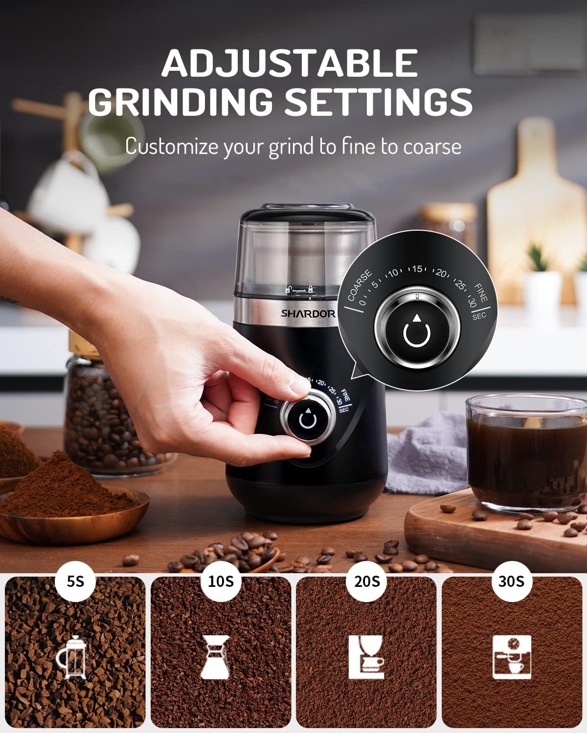 Thumbnail 1 de SHARDOR CG638B Electric Blade Coffee Grinder, Timed Control, 2 Stainless Steel Bowls