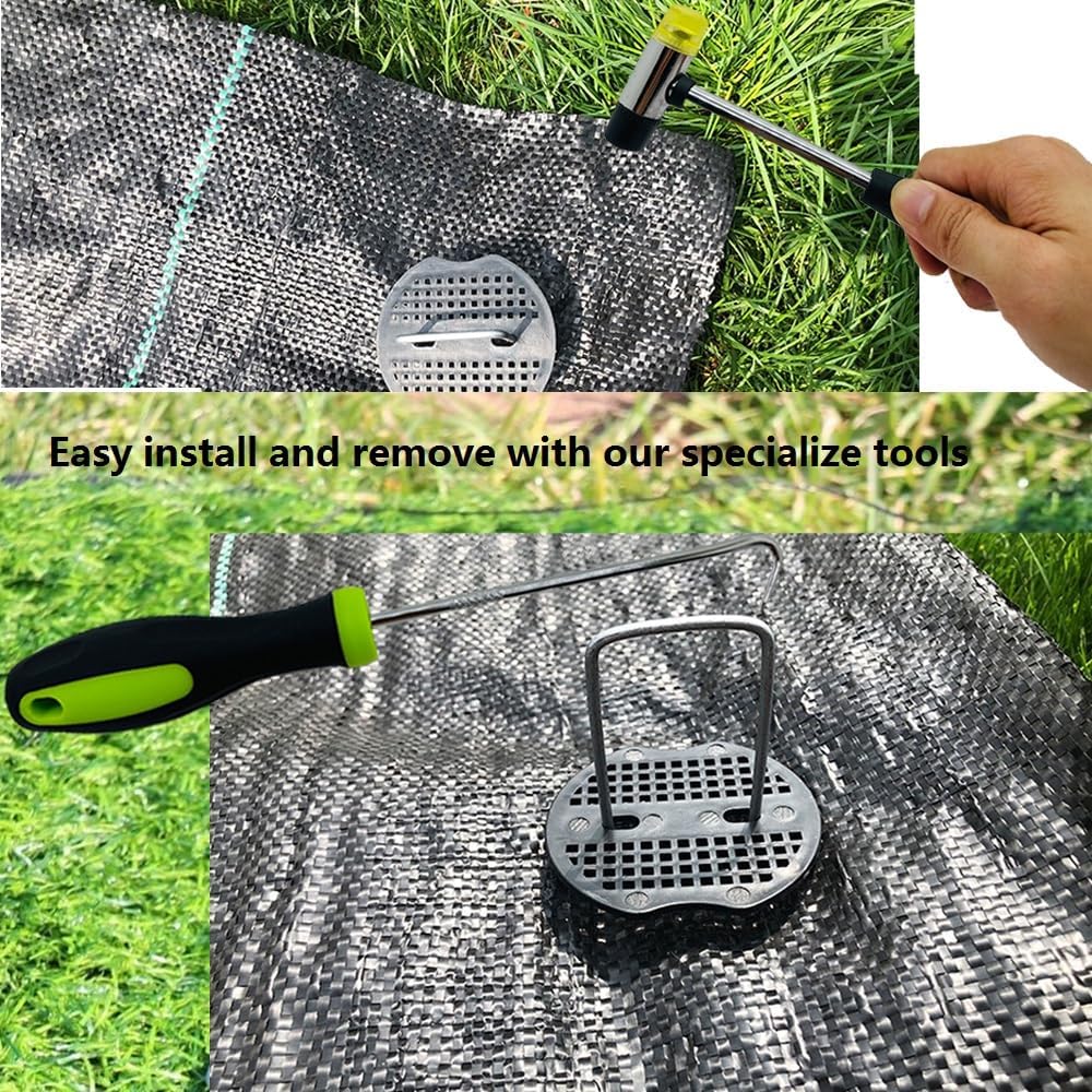 Detalle 2 de Fycooler 50 Weed Control Membrane Pegs with 50 Buffer Washers (6 inch / 150mm) + install hammer