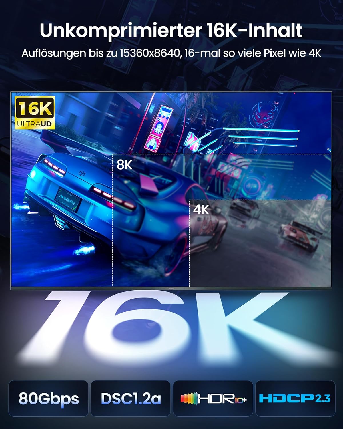 Thumbnail 2 de Silkland DP80 80Gbps DisplayPort 2.1 Kabel 3m