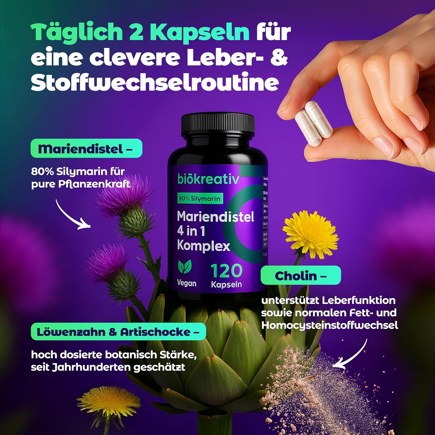 Detalle de Biōkreativ Mariendistel Leberfunktion Komplex 120 Kapseln