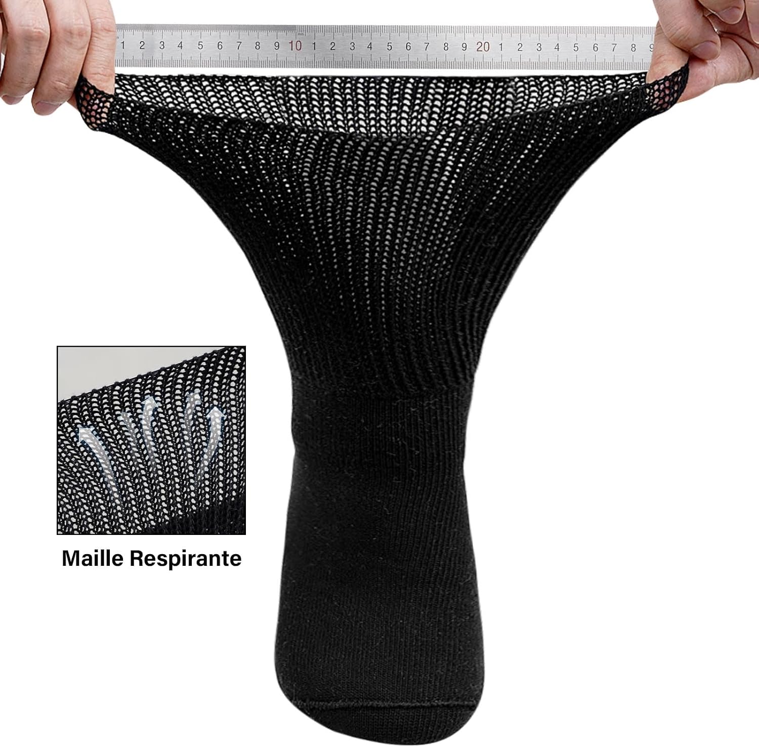 Detalle de LOFIR chaussettes diabétiques antidérapantes extra larges (sans couture), coton, lot de 3 paires