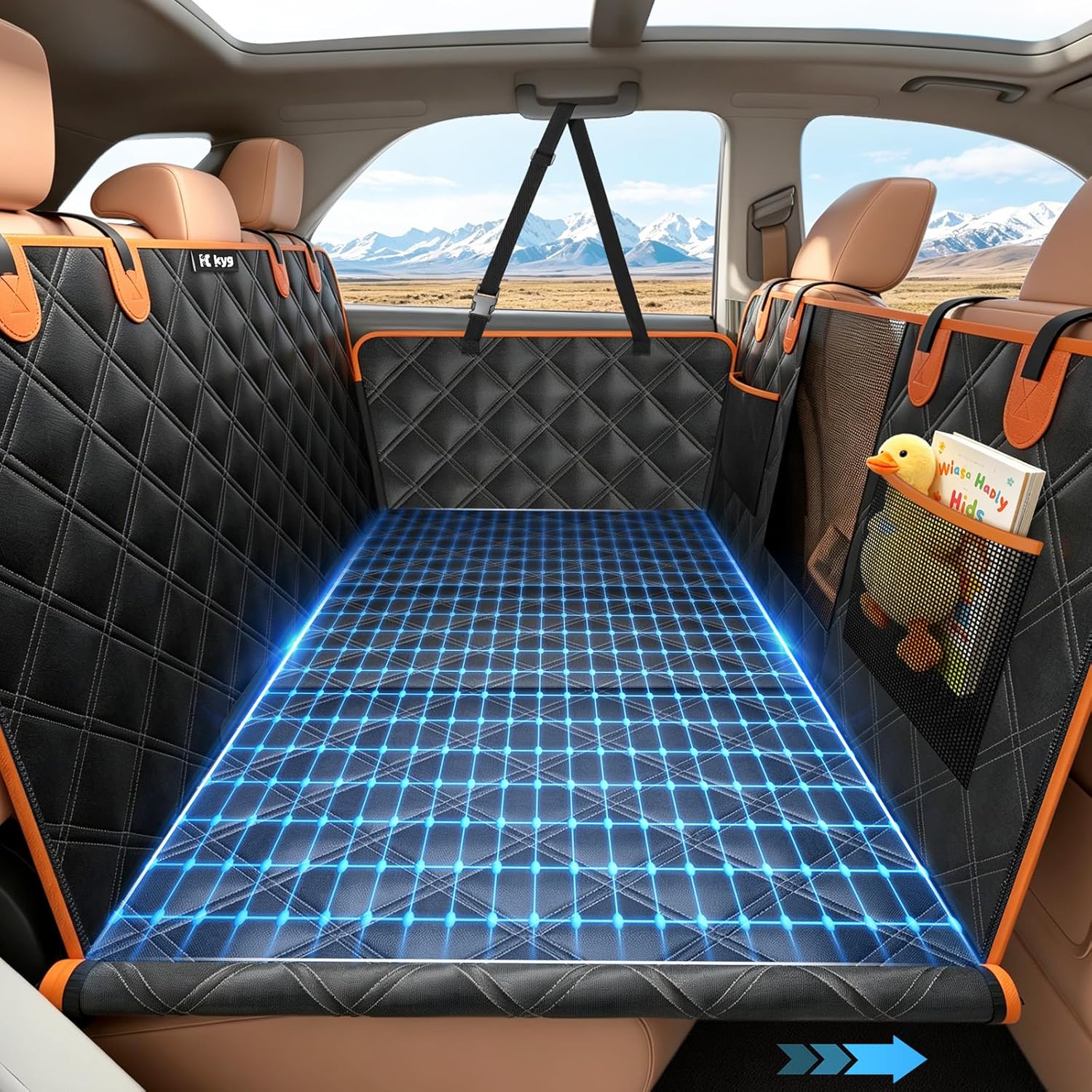 Detalle de KYG Hard Bottom Dog Hammock for Car: Back Seat Extender and Waterproof Car Seat Cover
