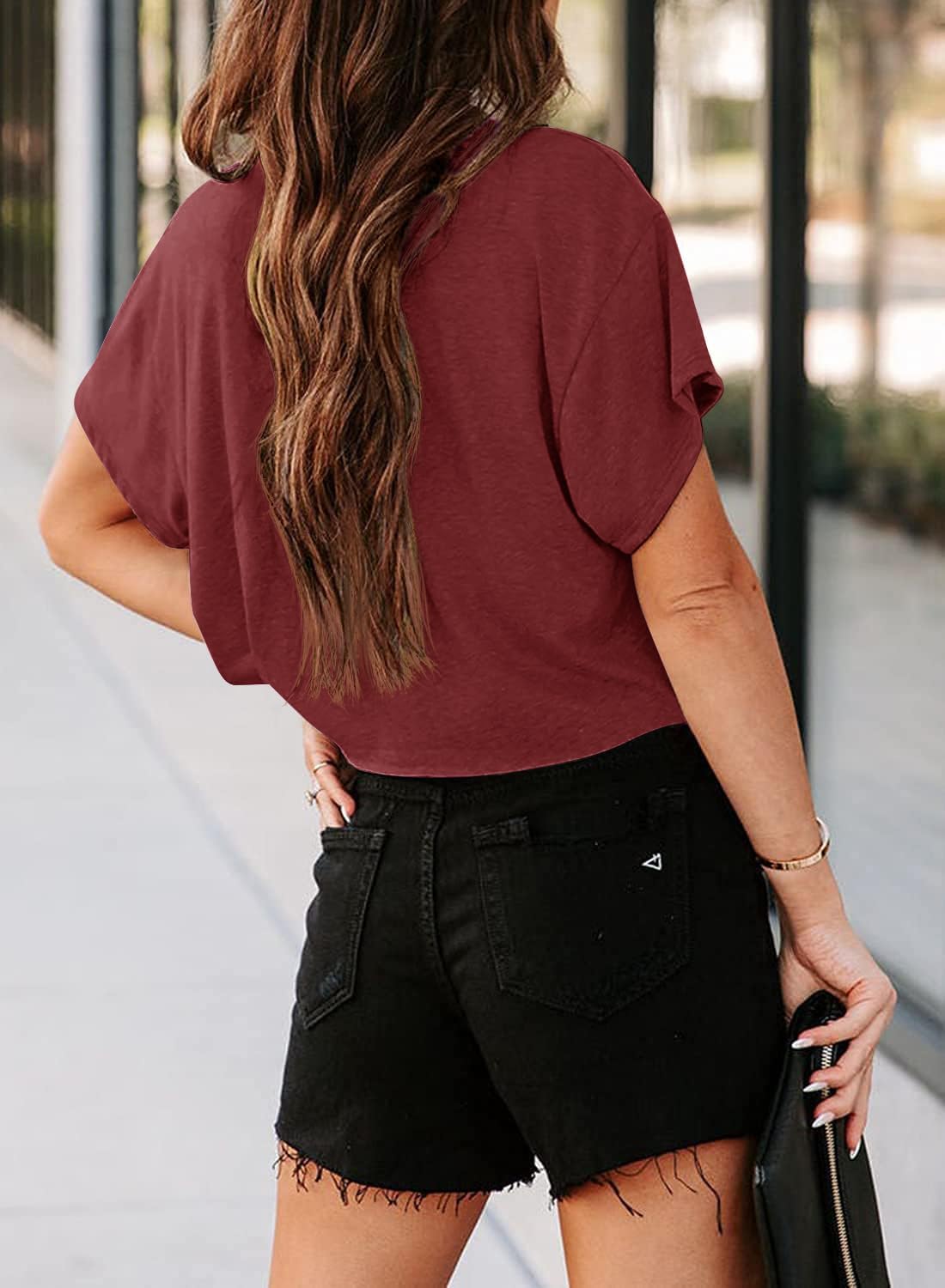 Detalle de Tankaneo Women Short Sleeve Cropped T-Shirts Crew Neck Loose Crop Tops – Summer Casual Essential