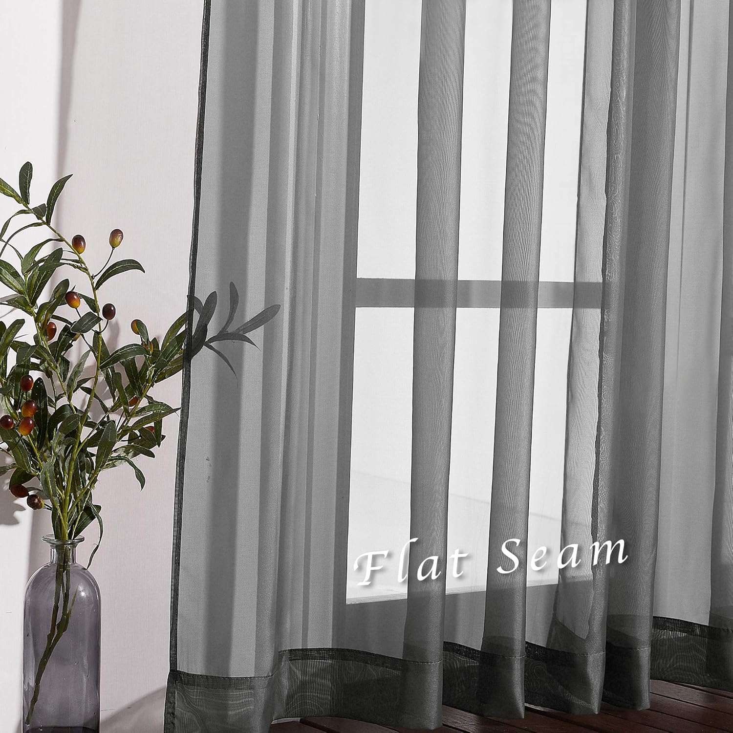 Detalle de NICETOWN Sheer Curtains, 84-Inch Grommet Panels, Dark Grey, 2-Pack