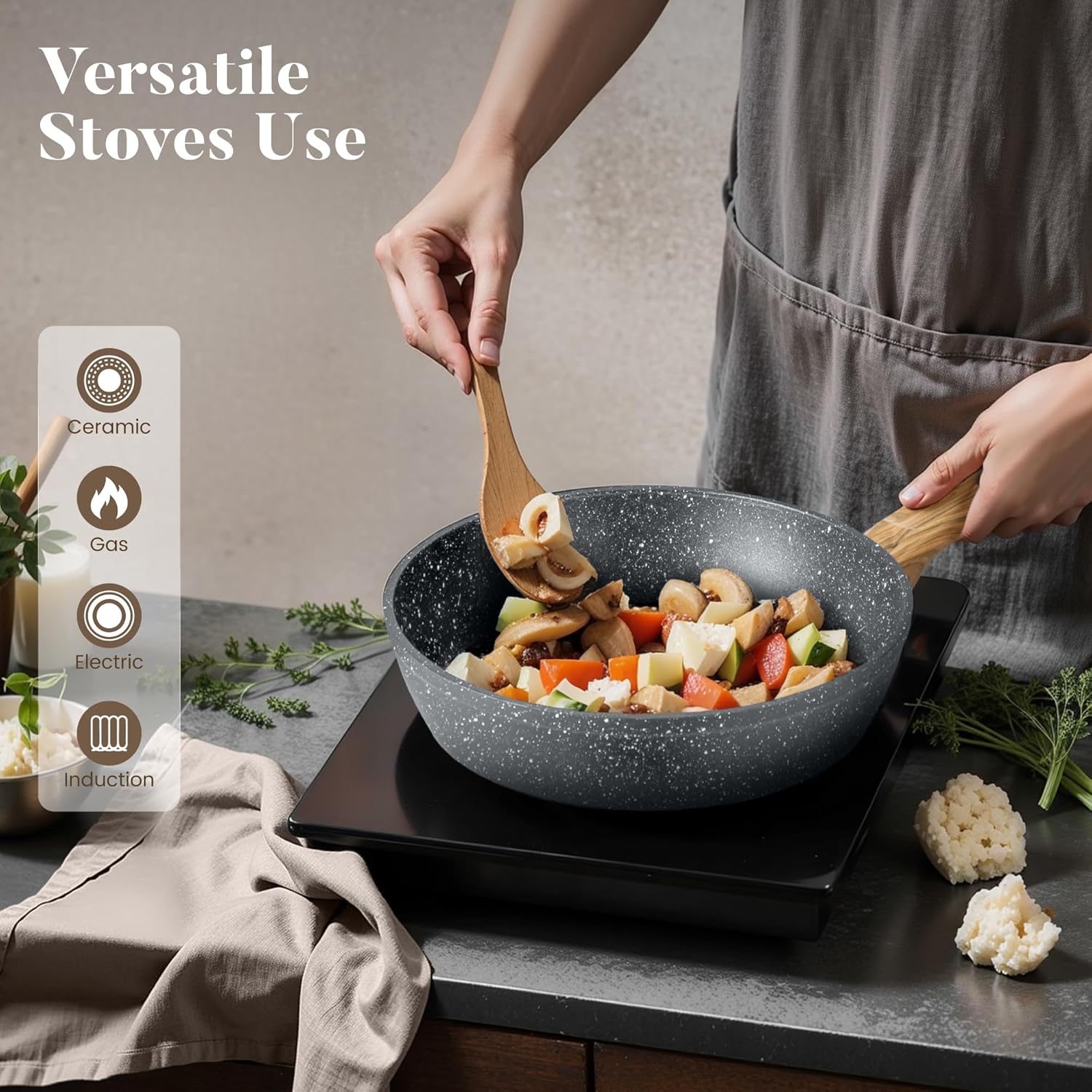 Thumbnail 2 de Kitchen Academy Induction Hob Pans and Pots Set: 12-Piece Non-Stick Granite Cookware