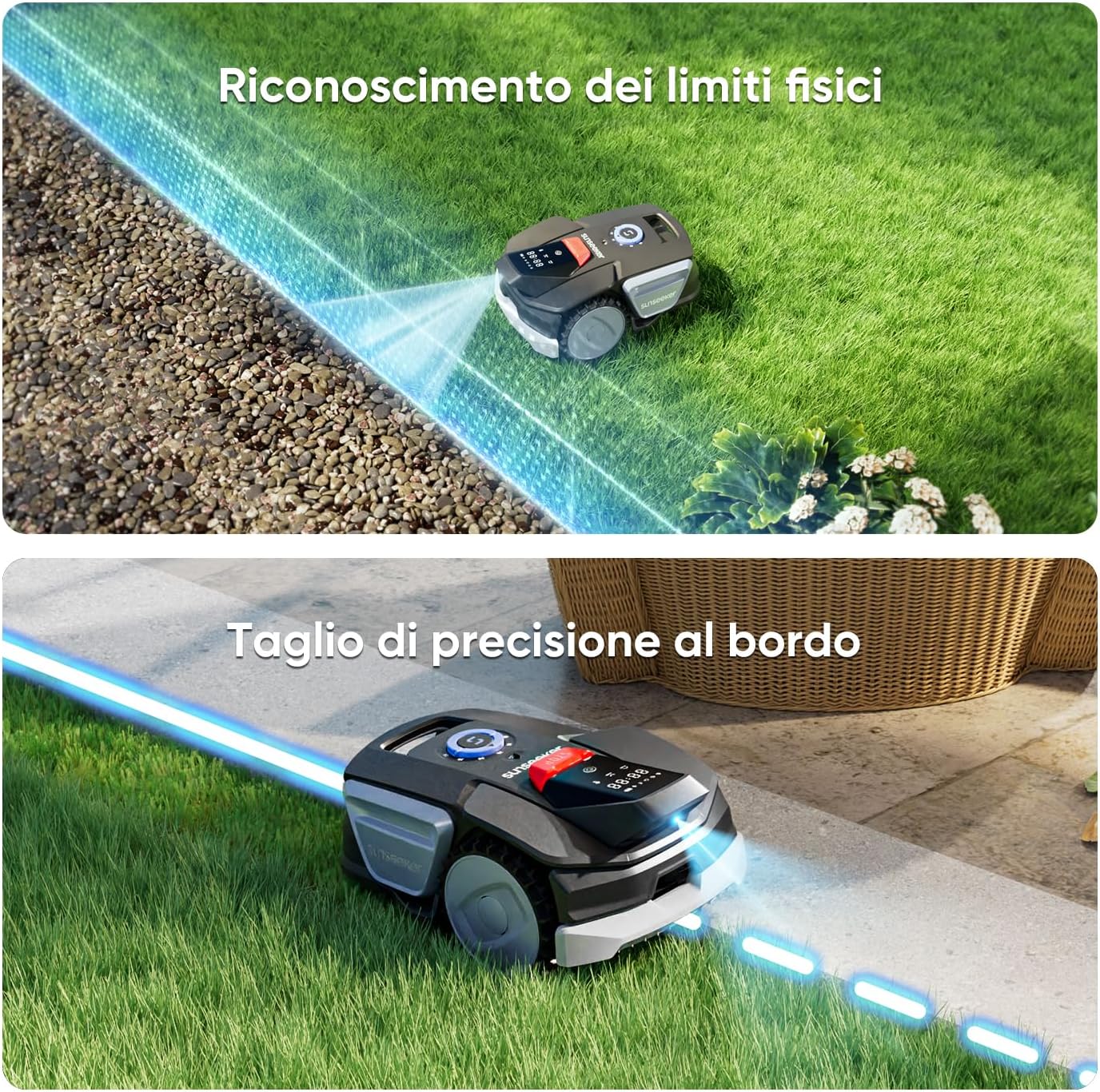 Detalle de Sunseeker V1 con Garage: robot tagliaerba senza filo per giardini fino a 300 m²