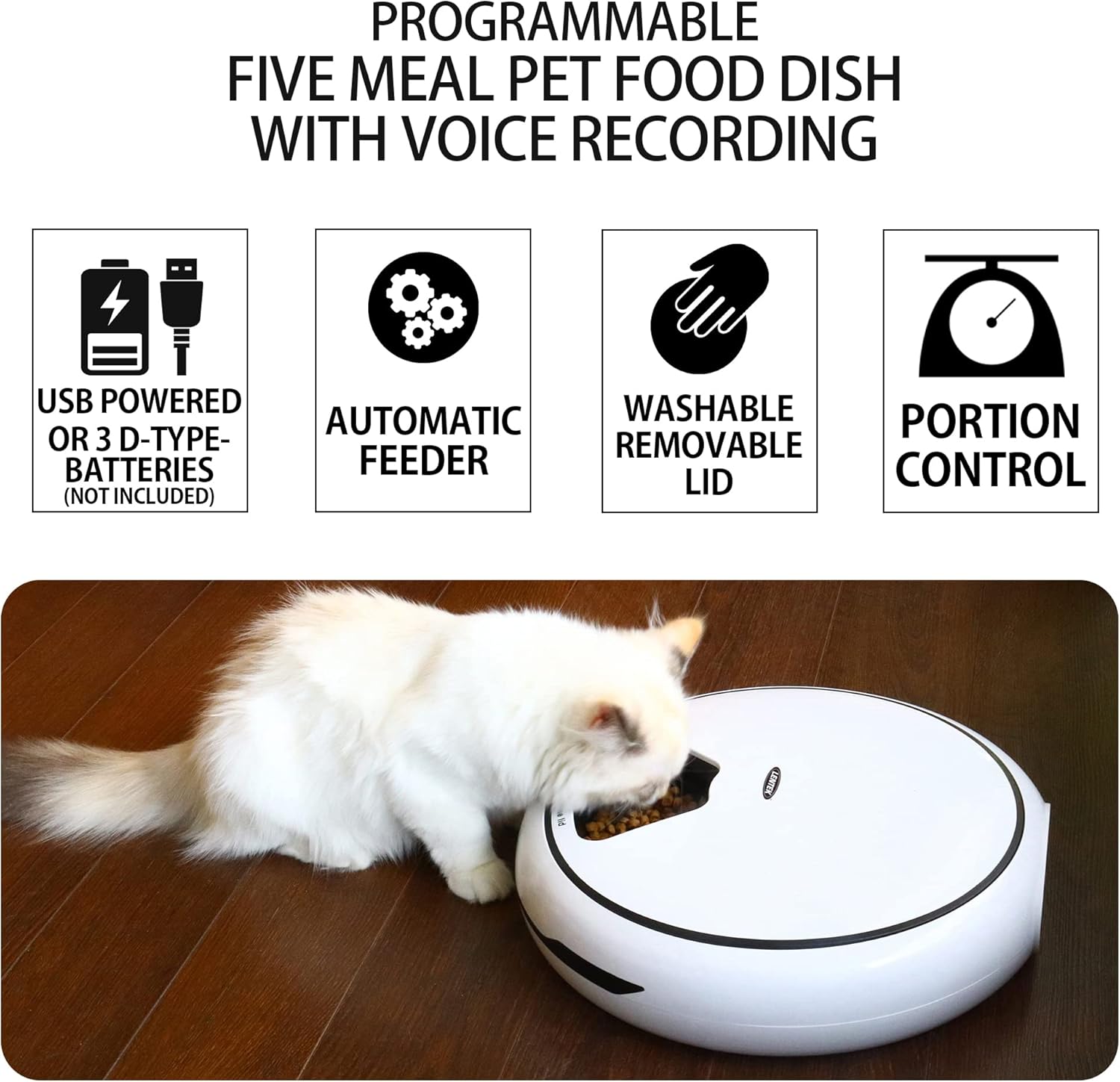 Detalle 2 de Lentek Automatic Pet Feeder: 5-Bowl Wet & Dry Food Dispenser with Timed Meals and App Control