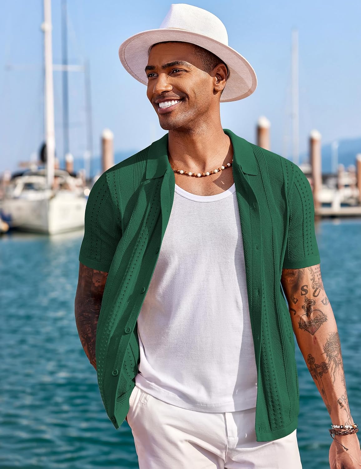 Thumbnail 3 de COOFANDY Men’s Knit Short Sleeve Button-Down Polo Shirt (Fashion Casual Summer Beach Shirt)