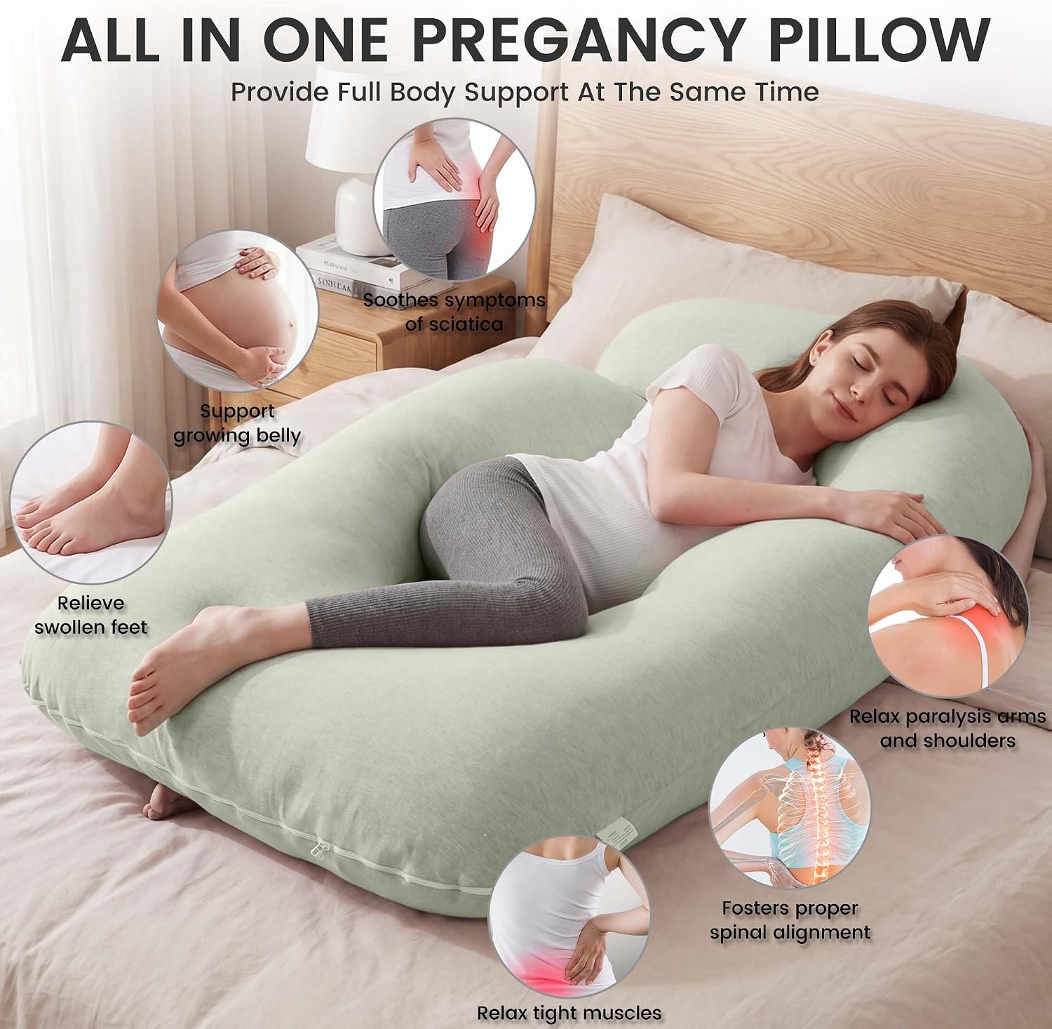 Detalle de Jcickt 59-Inch Full-Body Pregnancy Pillow with Removable Washable Cover