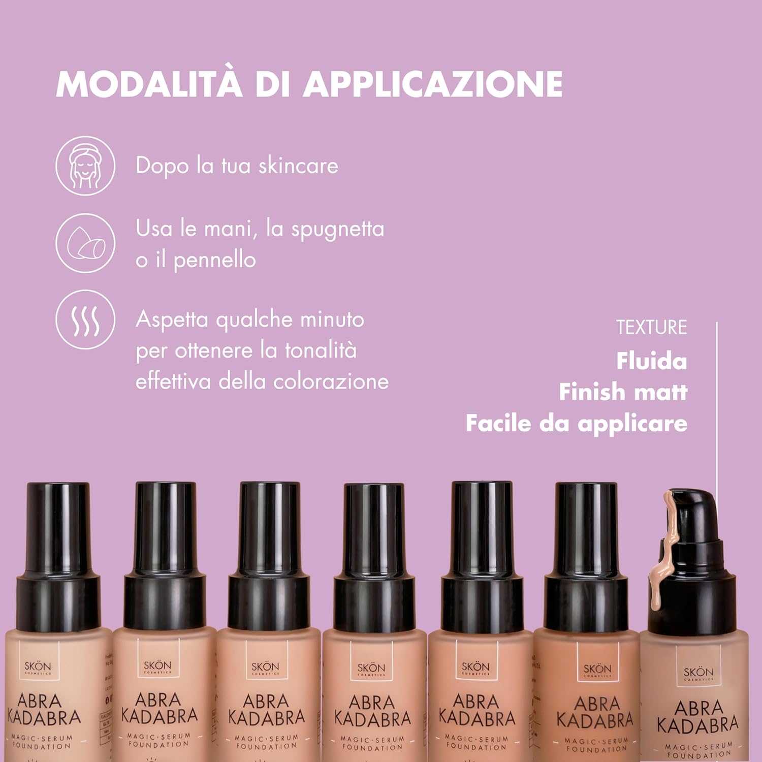 Detalle de Skön Abrakadabra Soft Matt – Siero Fondotinta SPF30 con Ialuronato, Vitamina E e Finish Opaco, 30 ml