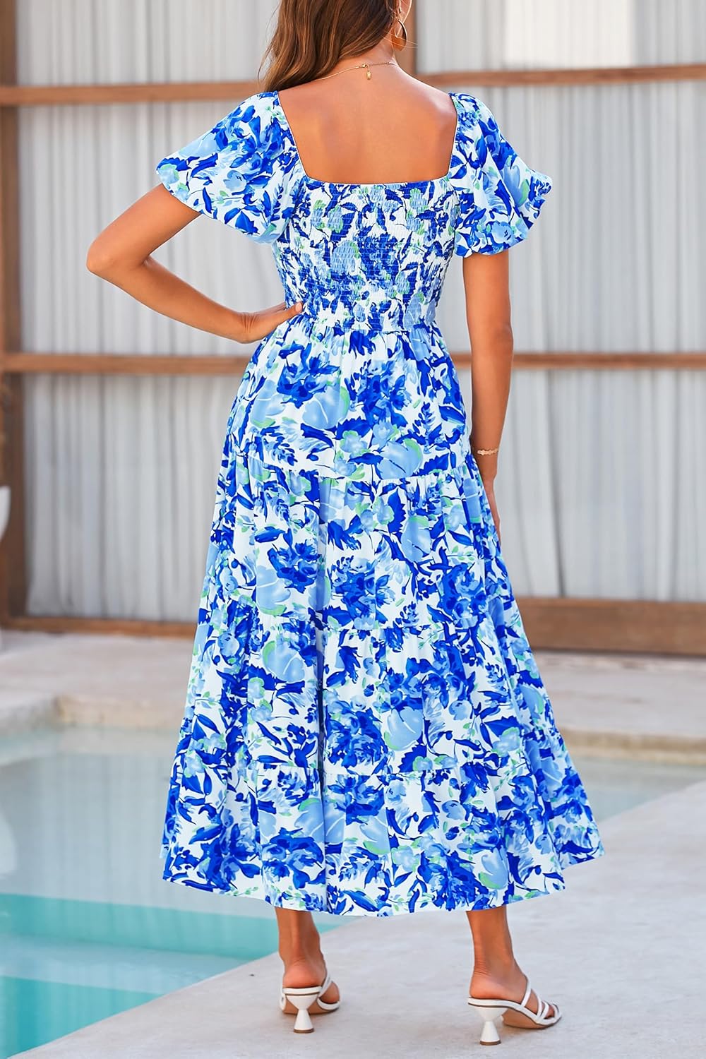 Thumbnail 6 de PRETTYGARDEN Women’s Casual Summer Midi Dress with Puffy Short Sleeves and Square Neck (Smocked Tiered Ruffle)