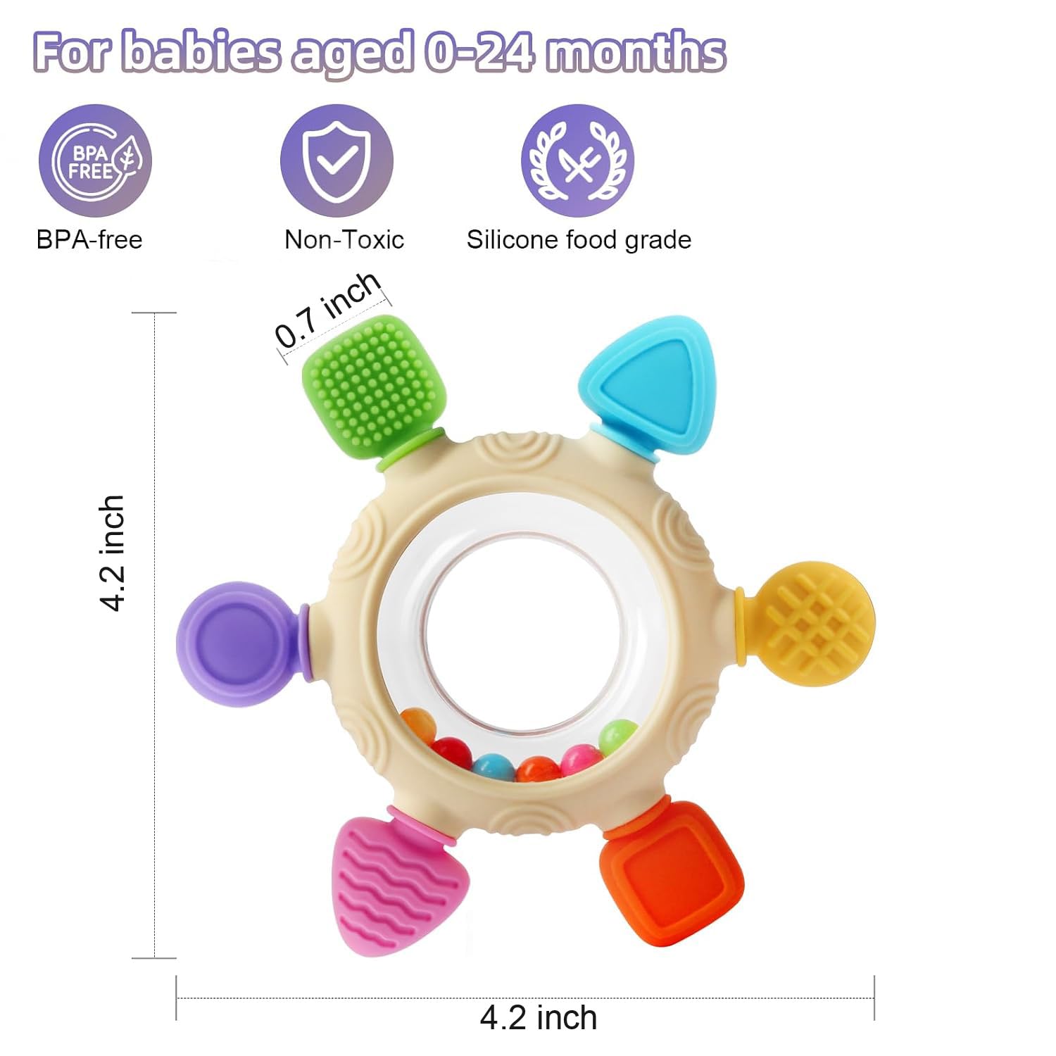 Detalle 2 de VTECHOLOGY Baby Teething Rings with Rattle, Textures and Bright Colors