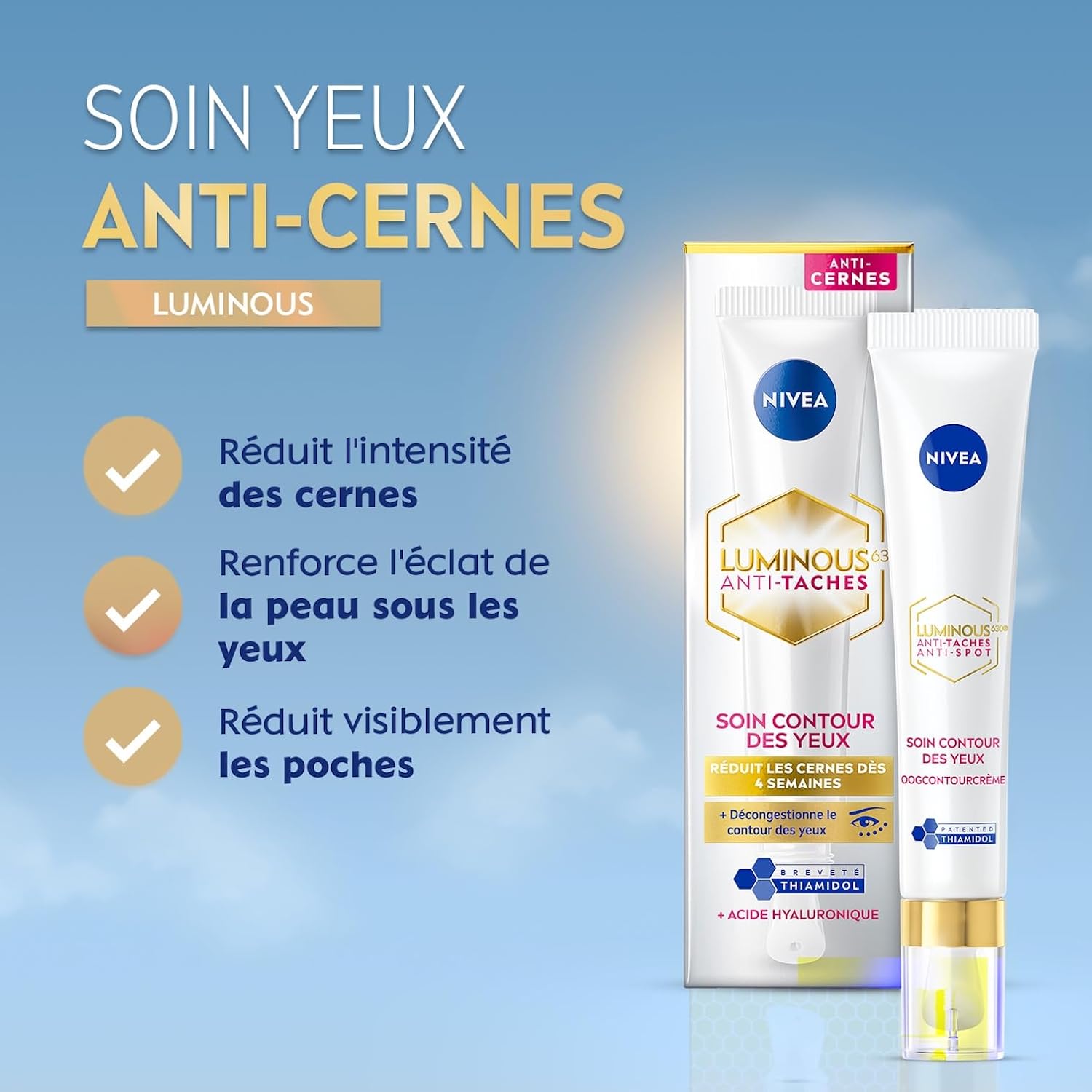 Detalle de NIVEA Luminous 630 contour des yeux anti-cernes & anti-poches à l’acide hyaluronique et caféine