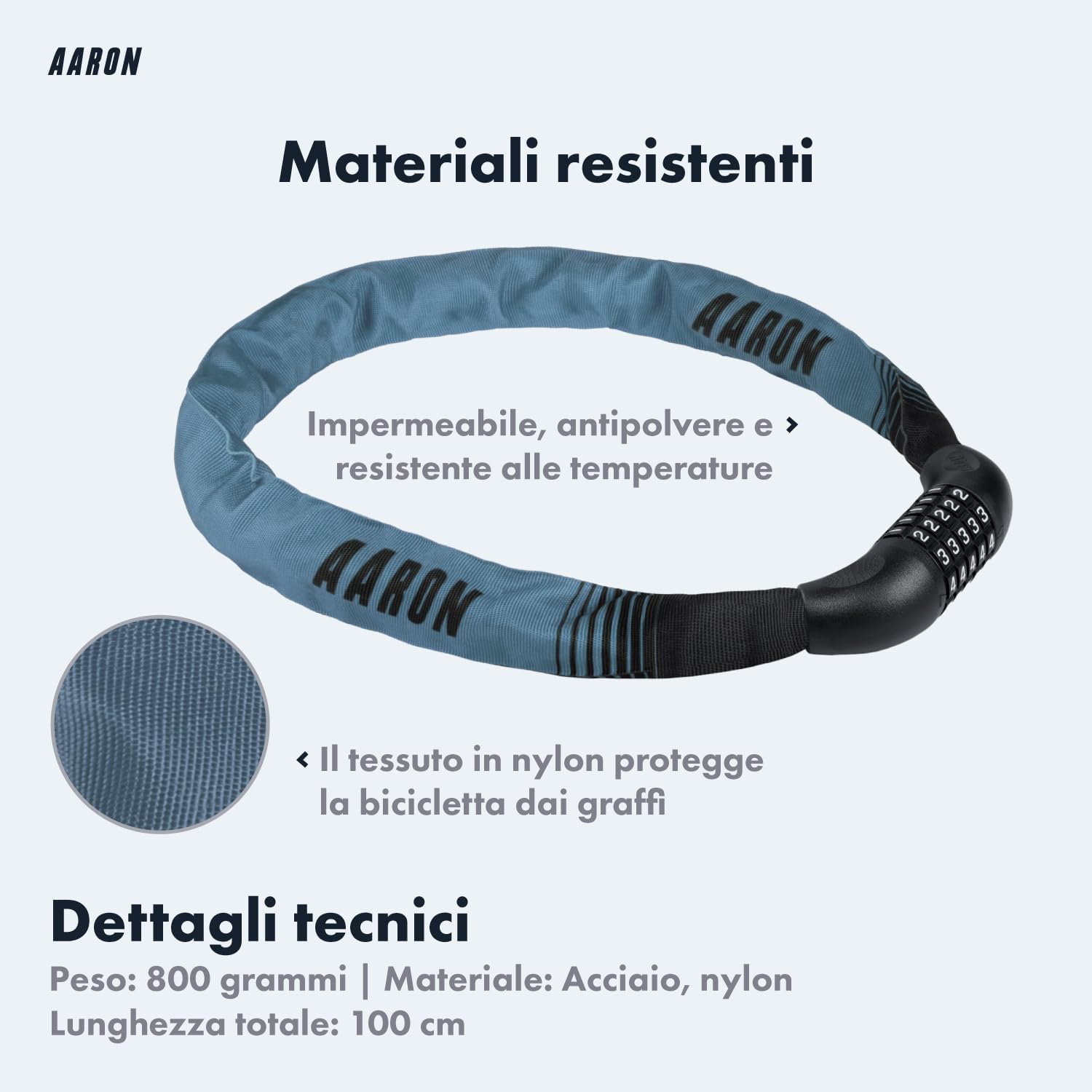 Detalle de AARON Lock One: Catena antifurto a combinazione 5 cifre per bici e veicoli leggeri