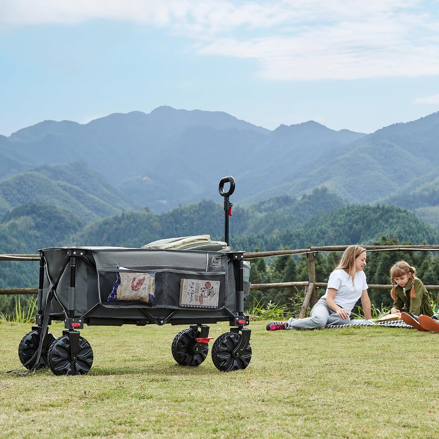 Detalle 2 de TIMBER RIDGE XXL faltbarer Bollerwagen 200L mit Bremsen, Breite Reifen und Seitentasche