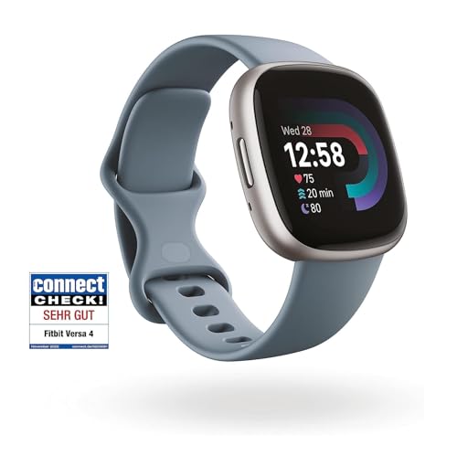 Detalle 2 de Fitbit Versa 4 Smartwatch mit Google Health Premium – Wasserfallblau/Platin, 6 Tage Akkulaufzeit