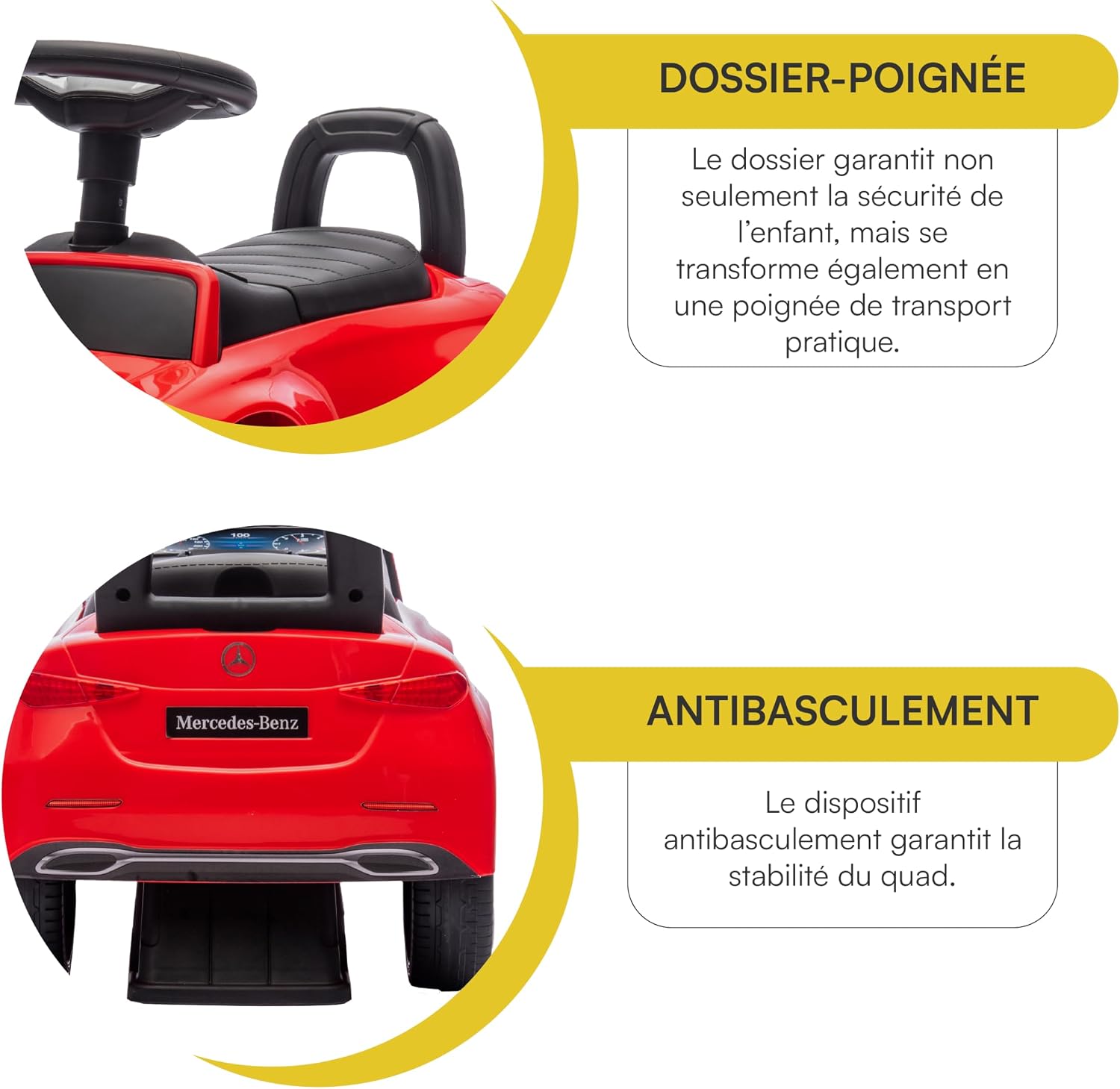 Detalle de Baroni Toys Mercedes Ride-On pour Enfants 1–4 ans – Rouge, phares LED et sons réalistes
