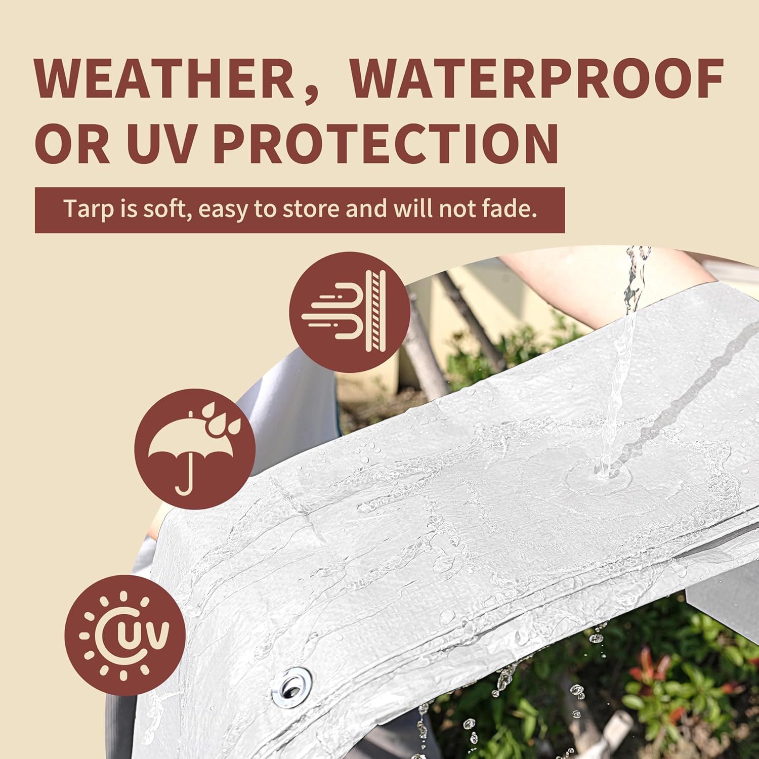 Thumbnail 2 de TARPAL 12'x12' White Tarp: Waterproof, Snow-Proof Poly Tarpaulin for Outdoor Protection