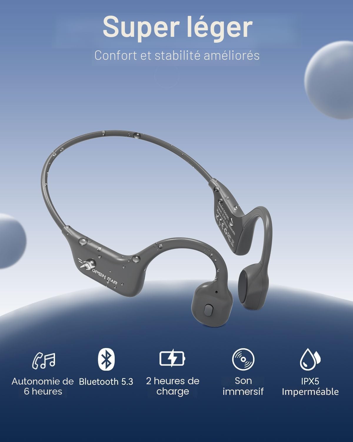 Thumbnail 2 de ANSTEN Casque à conduction osseuse Bluetooth 5.3 (open ear) avec micro, étanchéité IPX5
