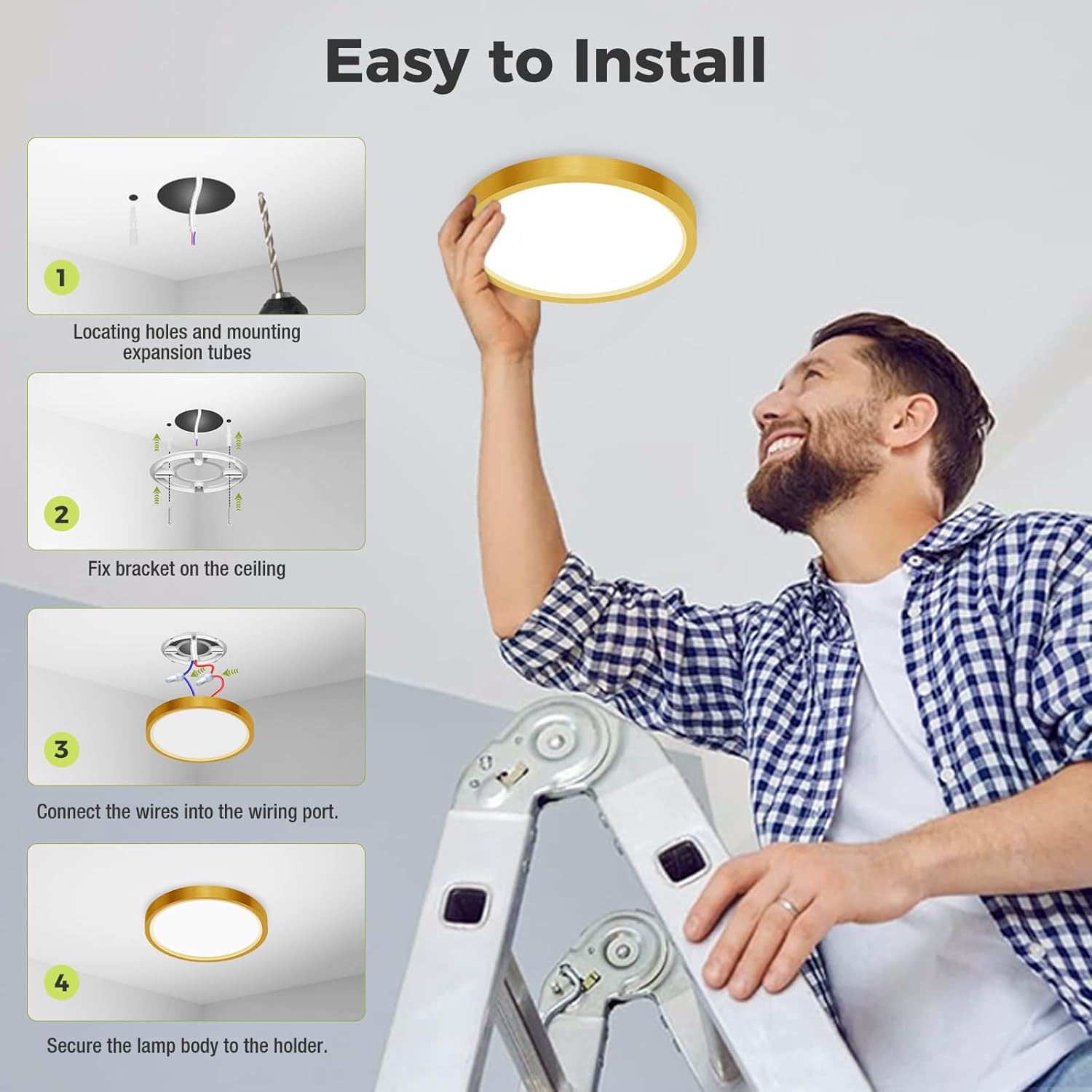 Detalle de hepside LED Ceiling Light: 22cm Gold Round IP54, 3 Colour Temperatures, 3000K/4000K/6500K