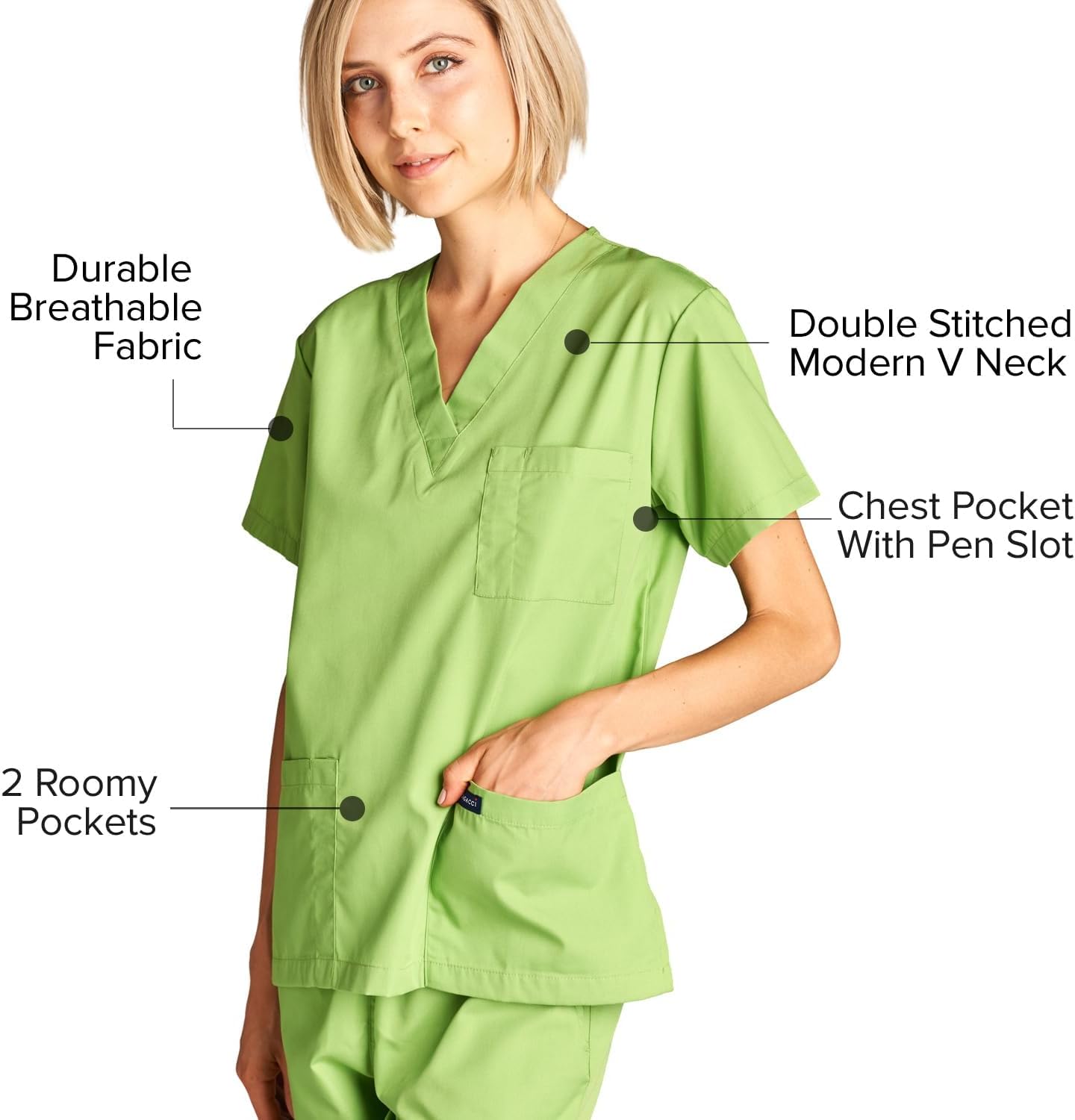 Thumbnail 4 de Dagacci cotton-blended medical scrubs set for women and men (V-neck top + straight-leg pants)