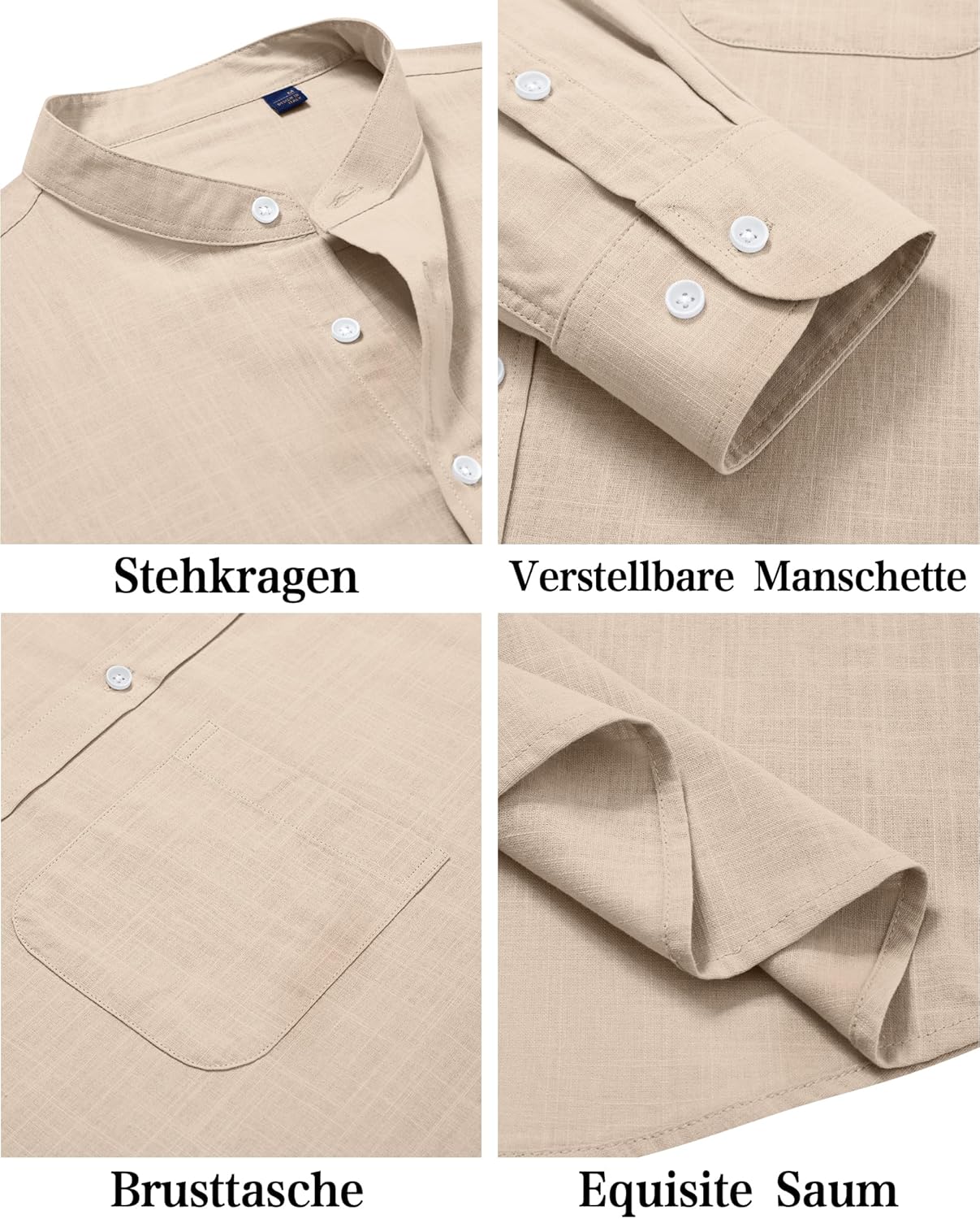 Thumbnail 5 de J.VER Leinenhemd Herren Langarm mit Stehkragen und Tasche (Regular Fit) – Sommer- & Freizeithemd aus Baumwoll-Leinen