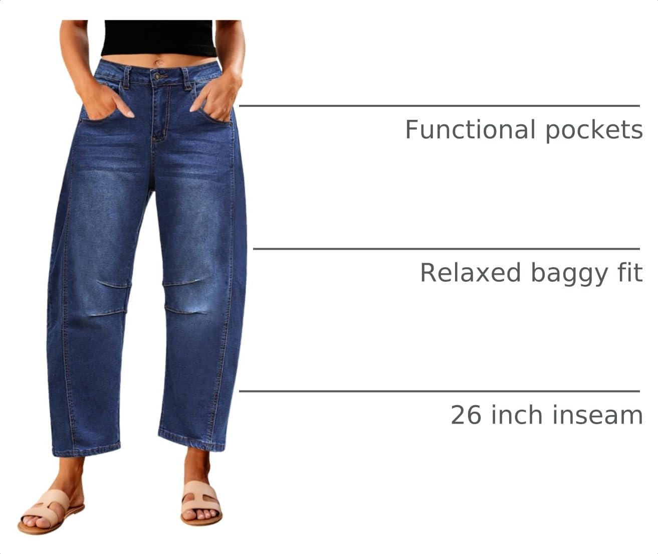 Detalle 2 de GRAPENT Barrel Jeans for Women: High-Waisted, Wide-Leg Cropped Denim