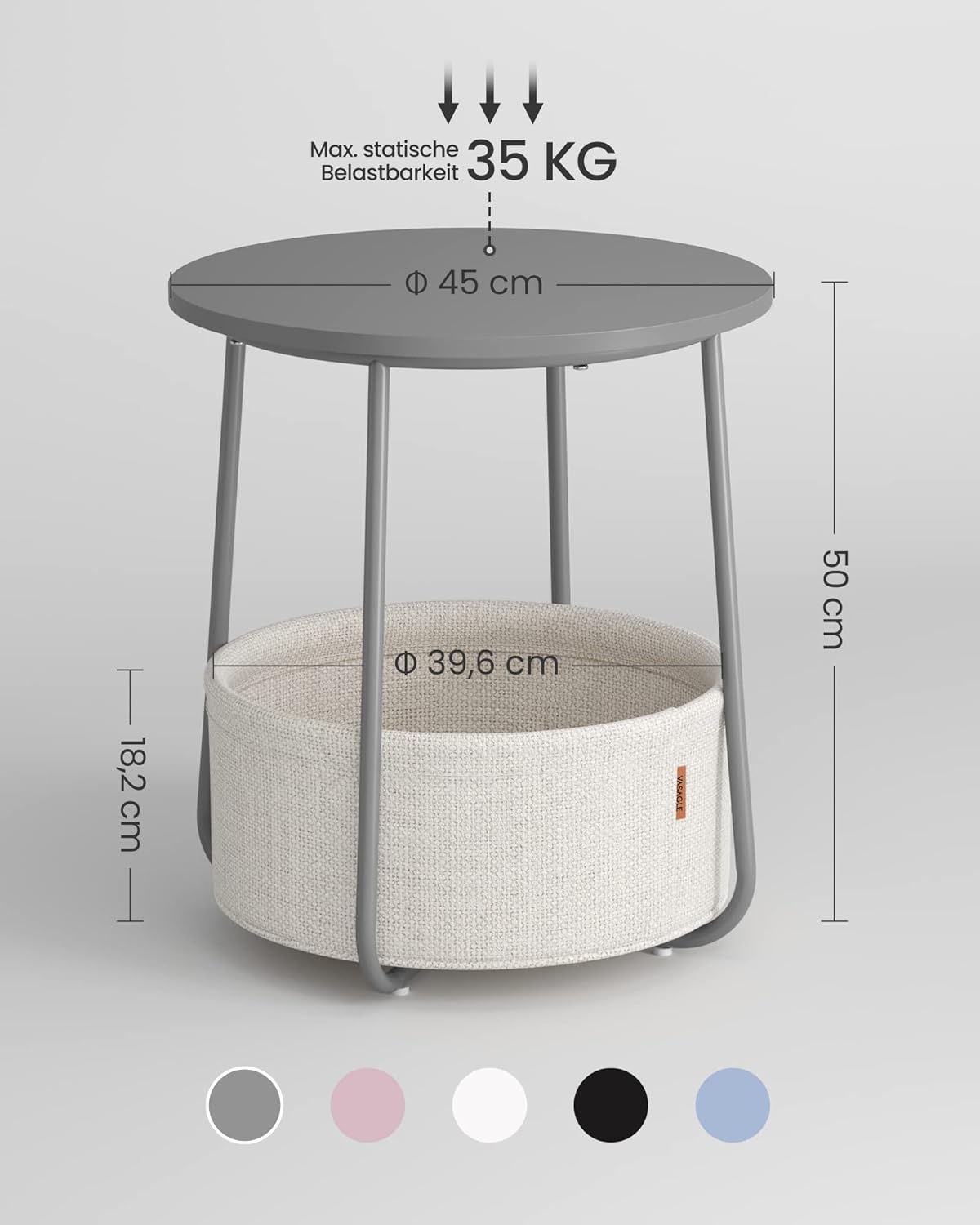 Detalle de VASAGLE LET223G49 Beistelltisch rund 45 cm