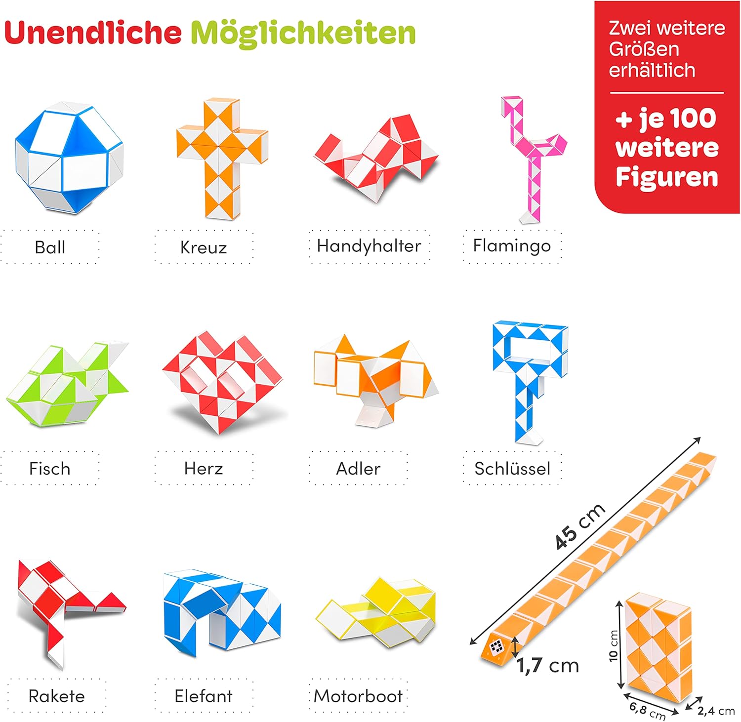 Detalle de CUBIDI® Original Magic Snake – 24 Blöcke in Orange: Knobelspiel ohne Elektronik für Kinder & Erwachsene