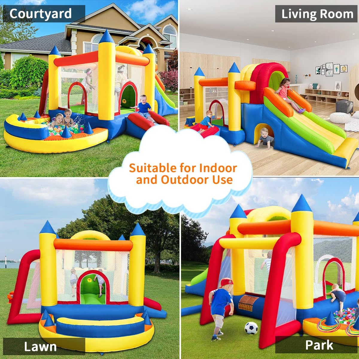 Detalle de Baralir Inflatable Bouncy Castle 8 in 1: Large Outdoor/Indoor Kids’ Play Centre with 2 Slides