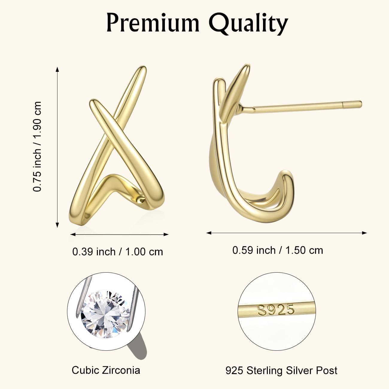 Thumbnail 6 de Emibele Gold Ohrstecker für Frauen – zierliche 14K vergoldete Studs mit 925-Sterlingsilber-Post